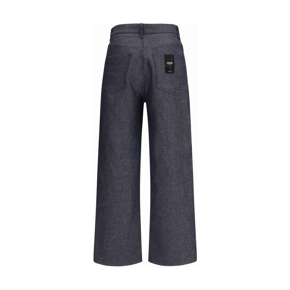 Fendi Blue Linen Relaxed Fit Jeans - Image 2