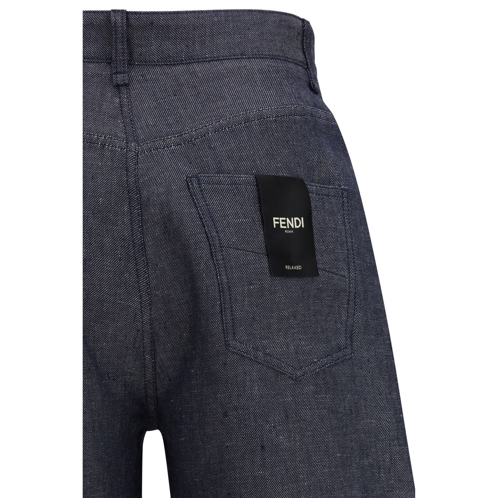 Fendi Blue Linen Relaxed Fit Jeans - Image 3