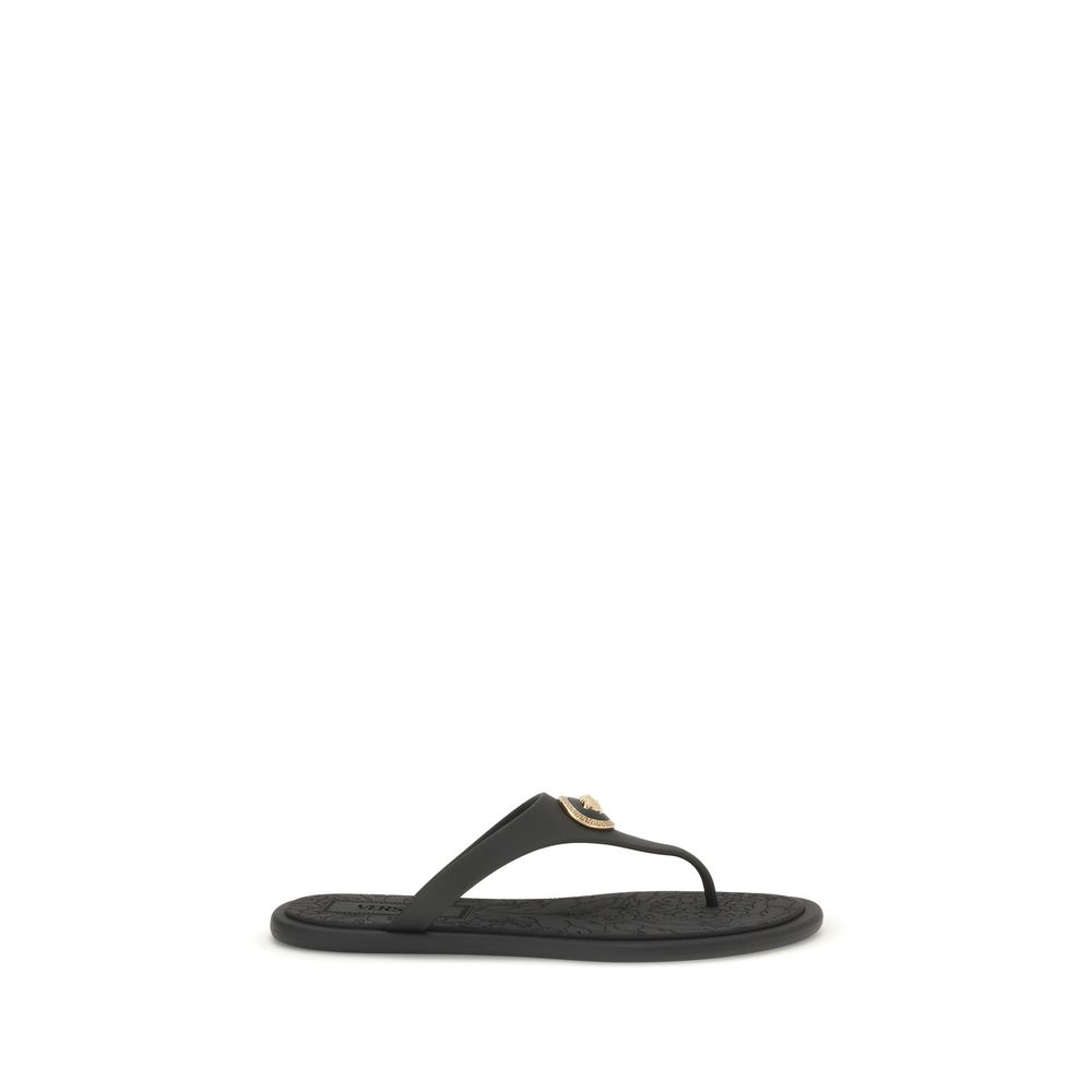 Versace Black Rubber Flip-Flop Sandals