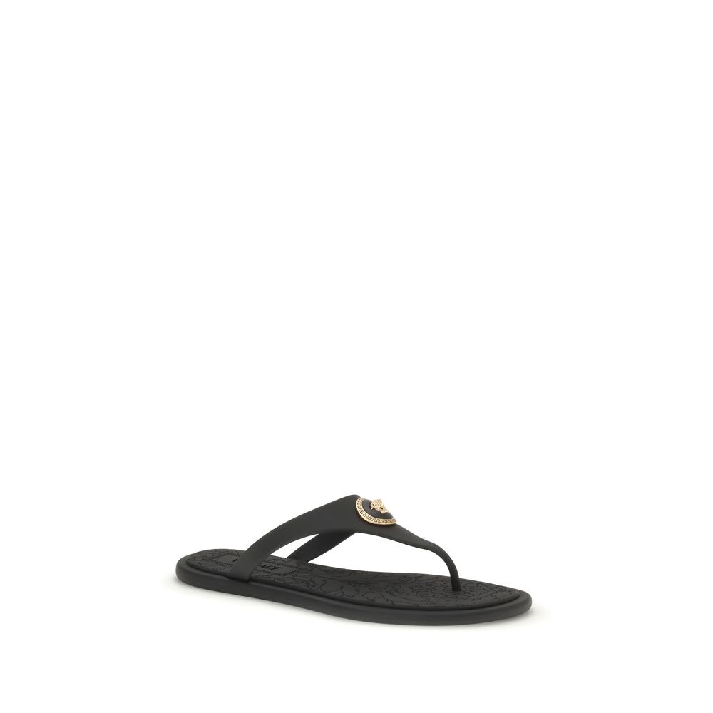 Versace Black Rubber Flip-Flop Sandals - Image 2