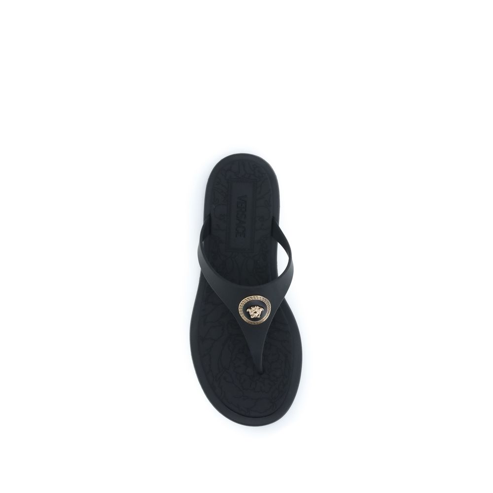 Versace Black Rubber Flip-Flop Sandals - Image 4