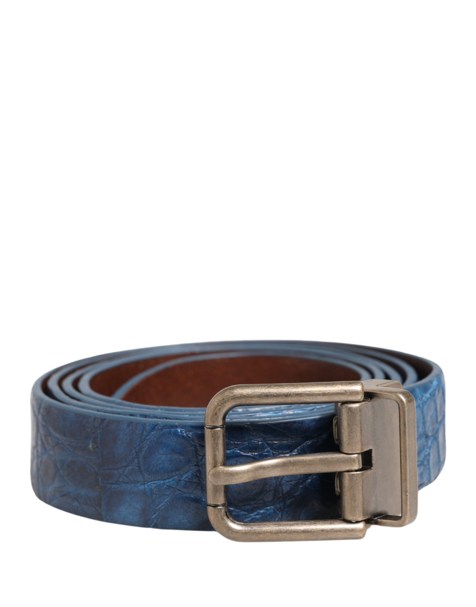 Dolce & Gabbana Navy Blue Leather Gold Tone Metal Buckle Belt - Image 2