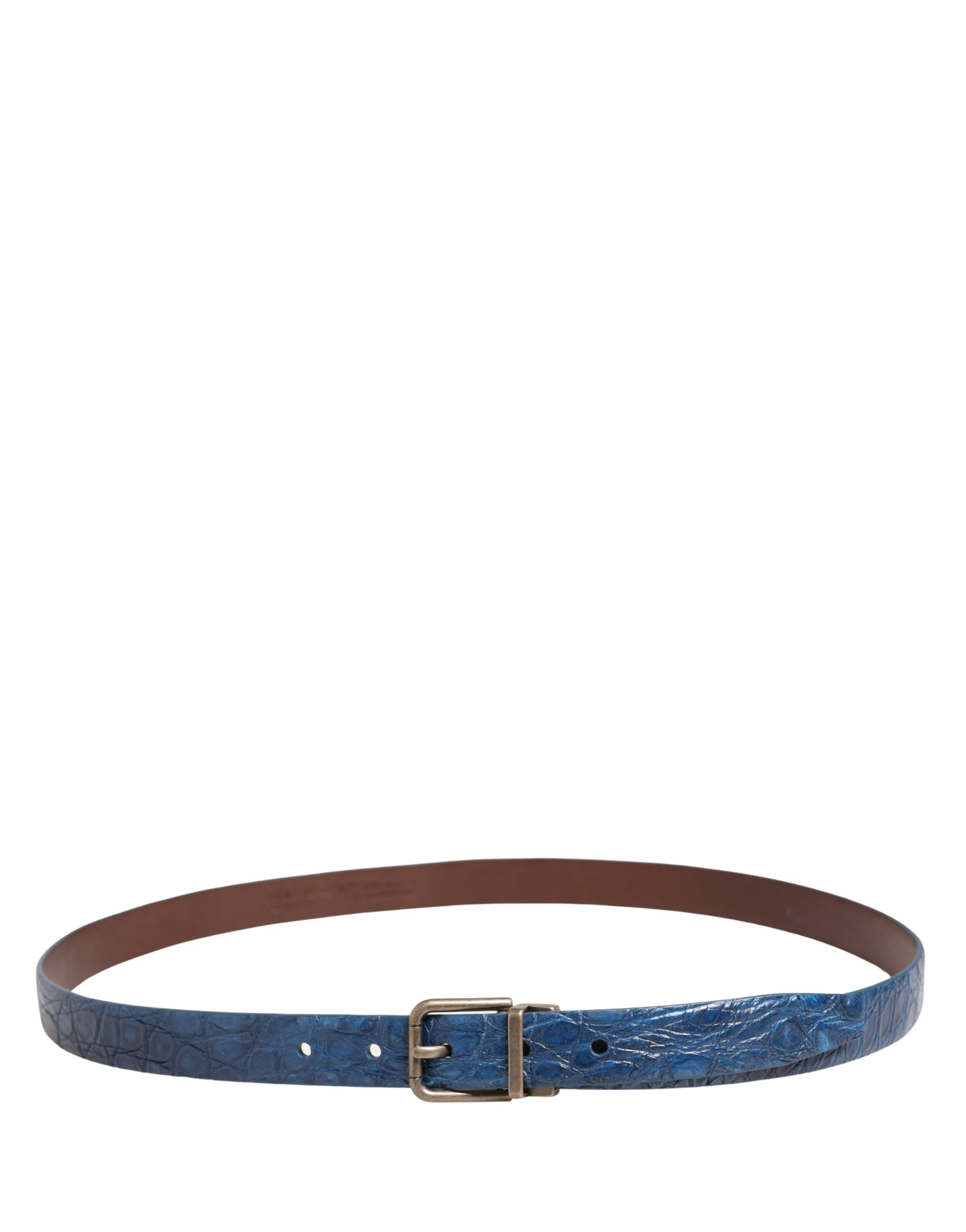 Dolce & Gabbana Navy Blue Leather Gold Tone Metal Buckle Belt - Image 3