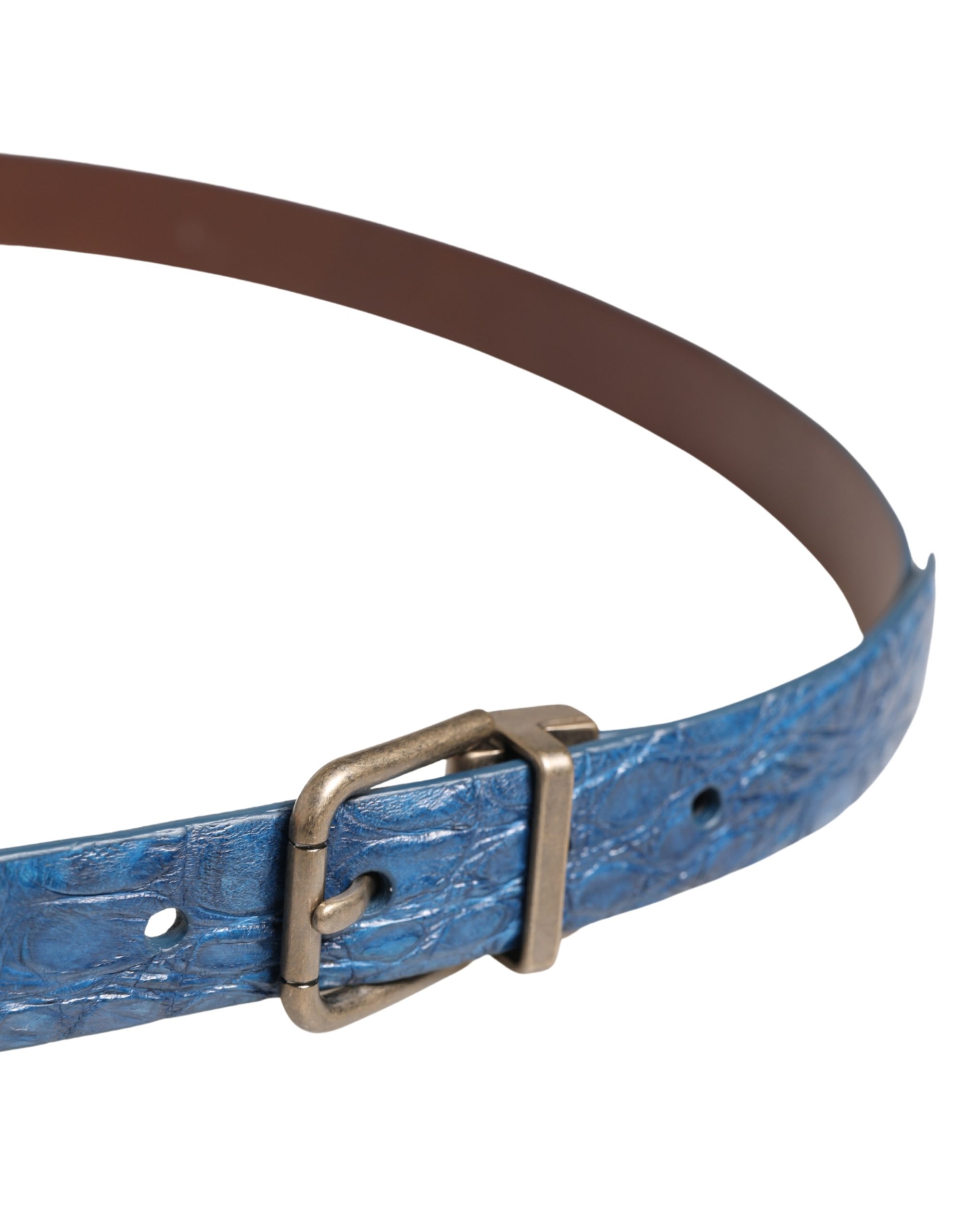 Dolce & Gabbana Navy Blue Leather Gold Tone Metal Buckle Belt - Image 4