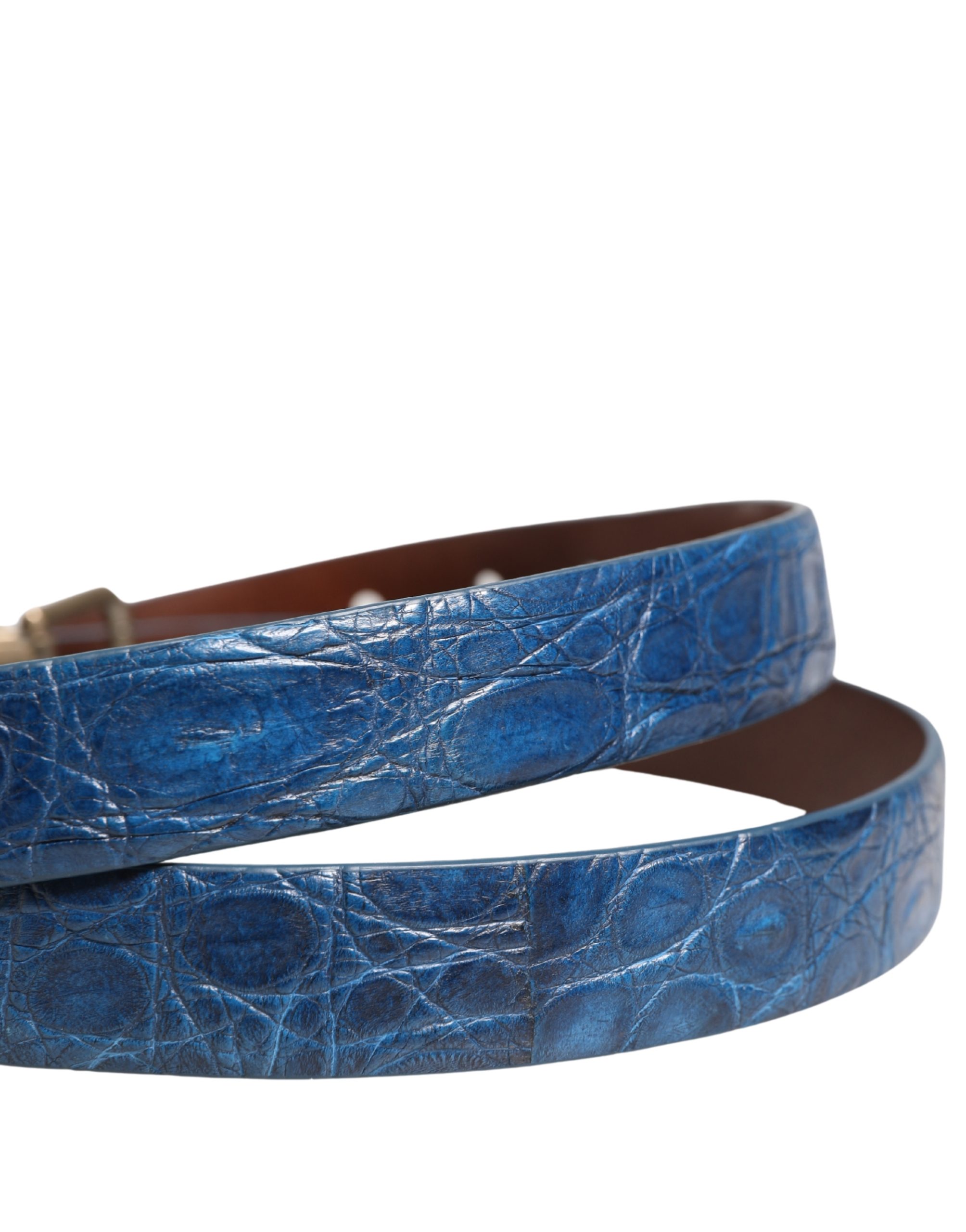 Dolce & Gabbana Navy Blue Leather Gold Tone Metal Buckle Belt - Image 5