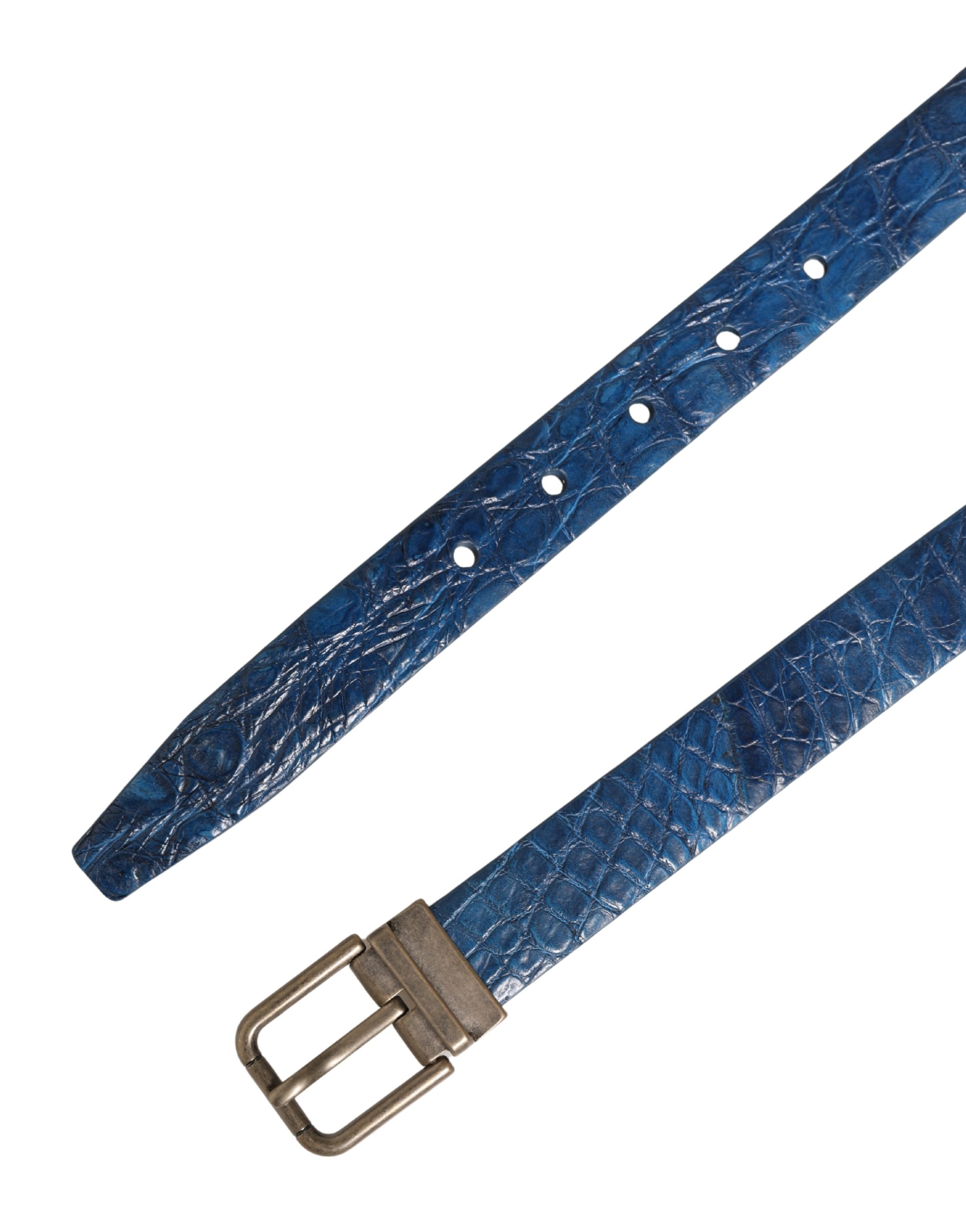 Dolce & Gabbana Navy Blue Leather Gold Tone Metal Buckle Belt - Image 7