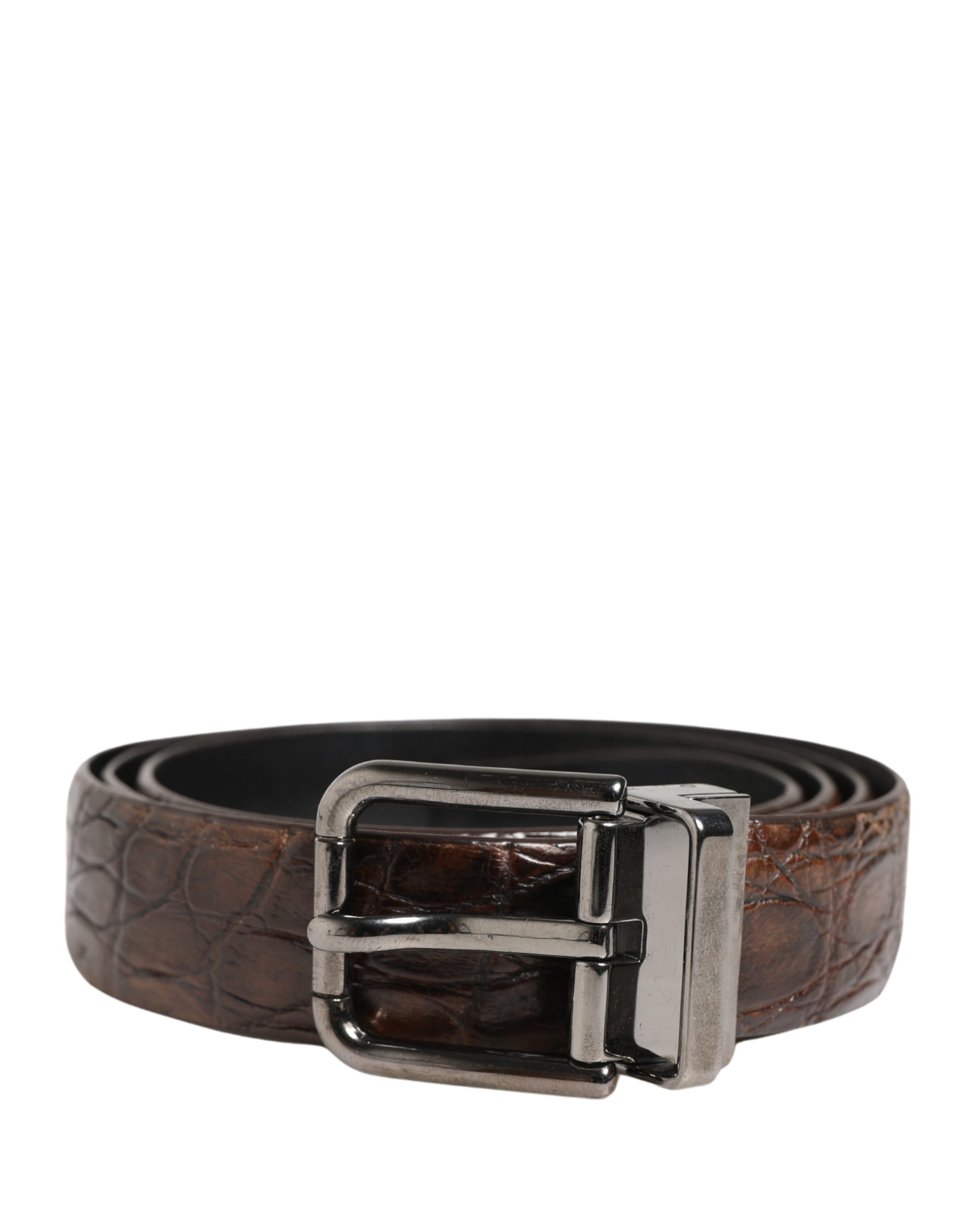 Dolce & Gabbana Brown Leather Silver Tone Metal Buckle Belt - Image 2