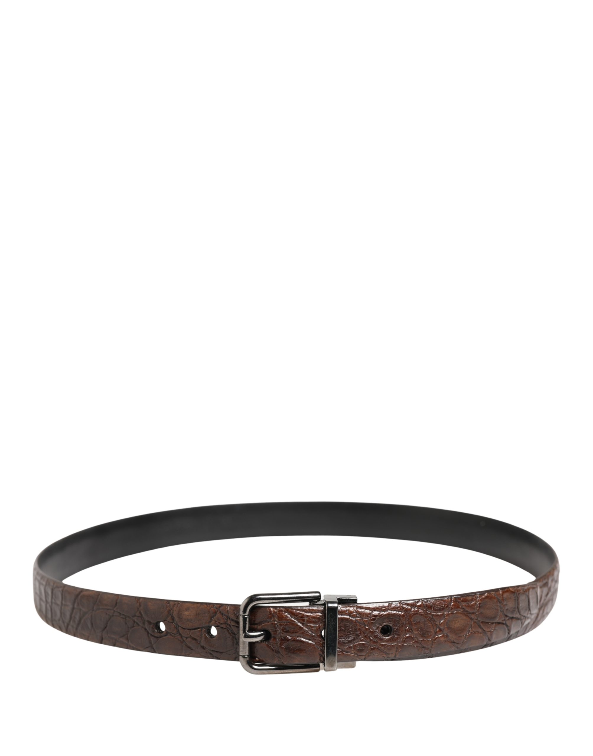 Dolce & Gabbana Brown Leather Silver Tone Metal Buckle Belt - Image 3