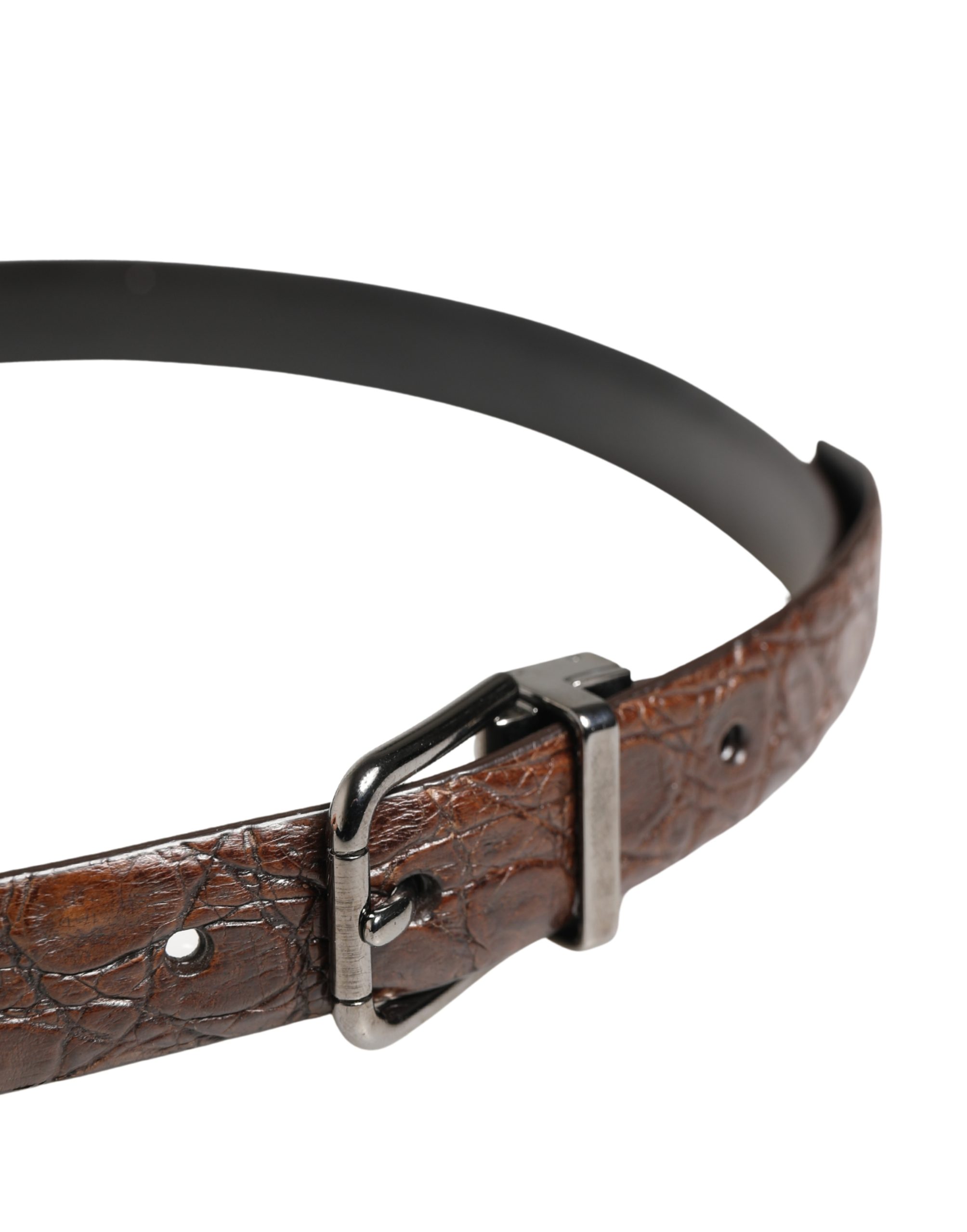 Dolce & Gabbana Brown Leather Silver Tone Metal Buckle Belt - Image 4