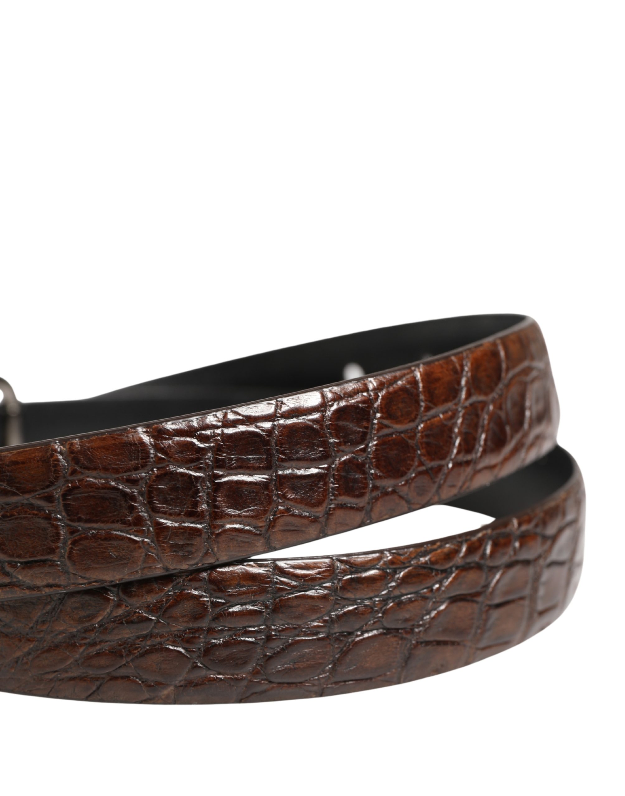 Dolce & Gabbana Brown Leather Silver Tone Metal Buckle Belt - Image 5
