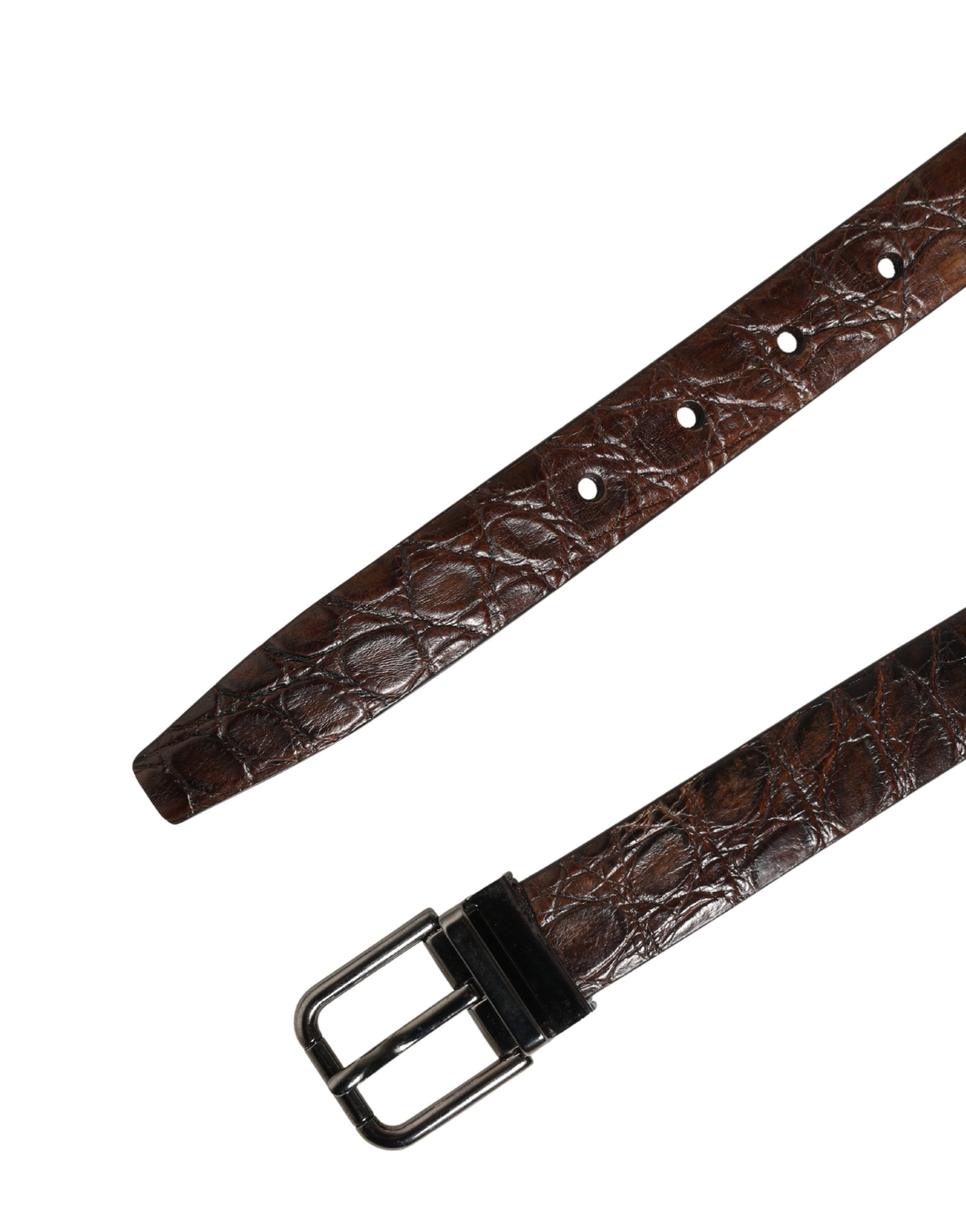 Dolce & Gabbana Brown Leather Silver Tone Metal Buckle Belt - Image 7