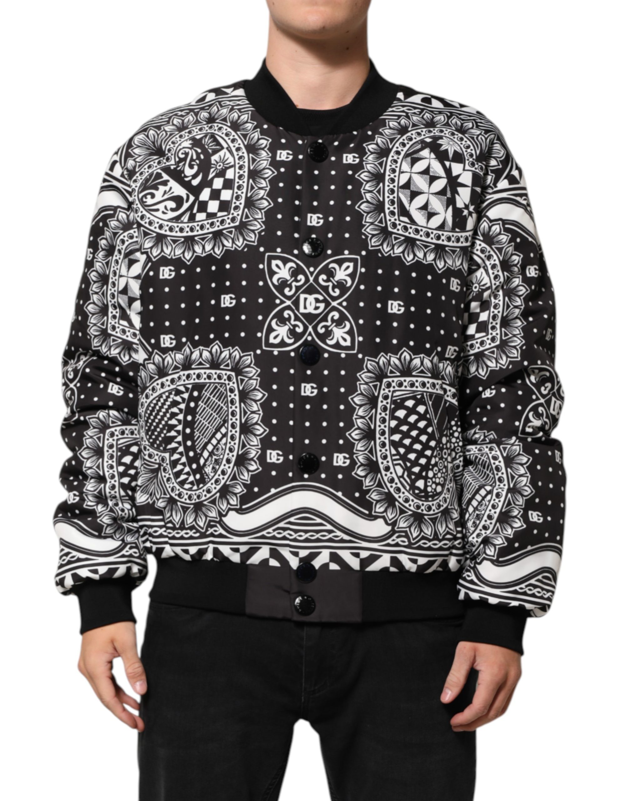 Dolce & Gabbana Black White BandanaPrint Men Bomber Jacket - Image 2