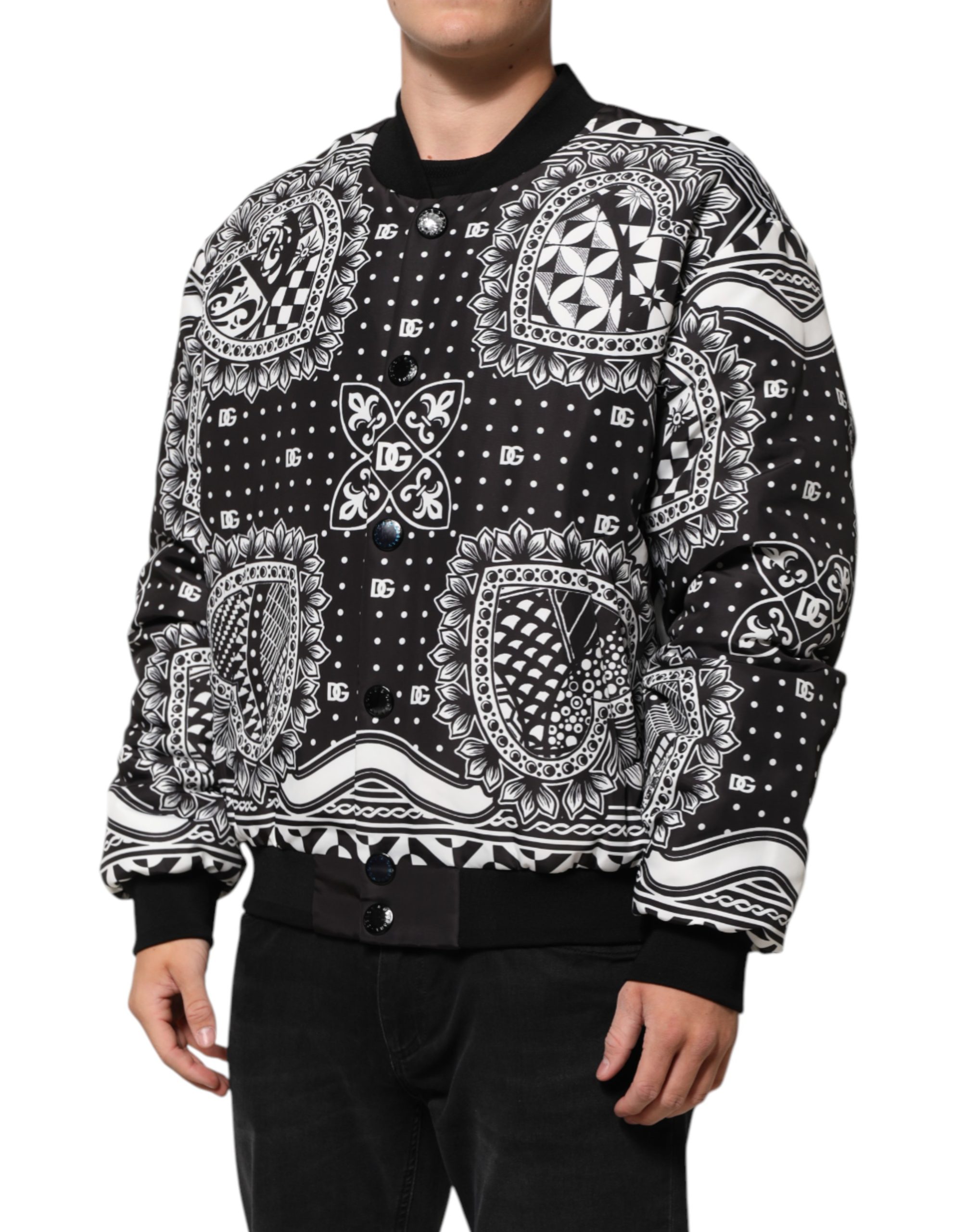 Dolce & Gabbana Black White BandanaPrint Men Bomber Jacket - Image 3
