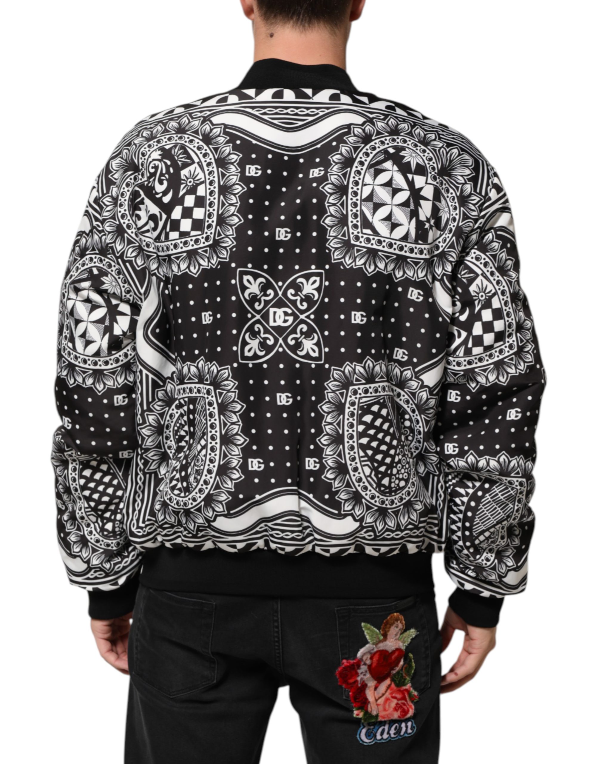 Dolce & Gabbana Black White BandanaPrint Men Bomber Jacket - Image 4