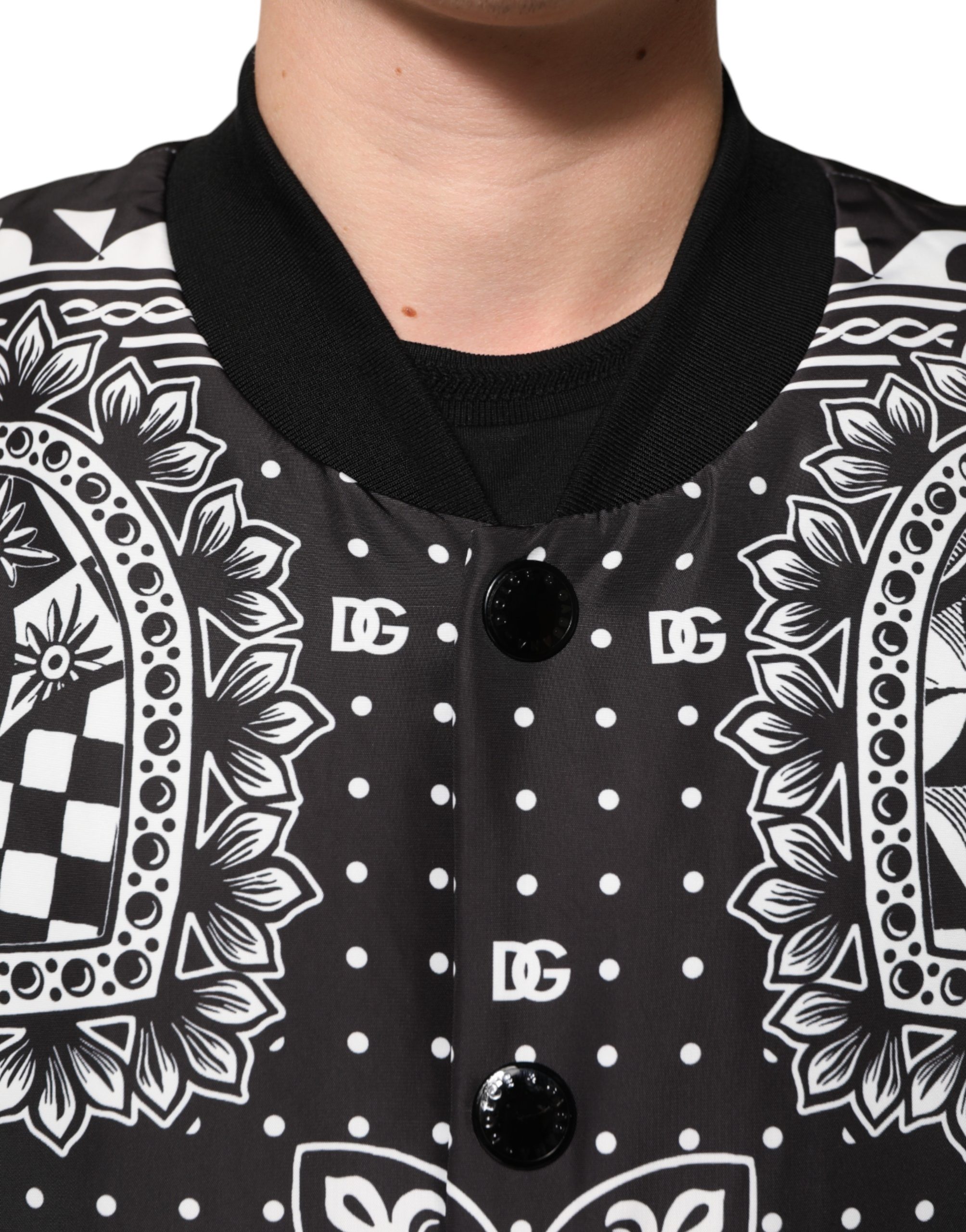 Dolce & Gabbana Black White BandanaPrint Men Bomber Jacket - Image 5