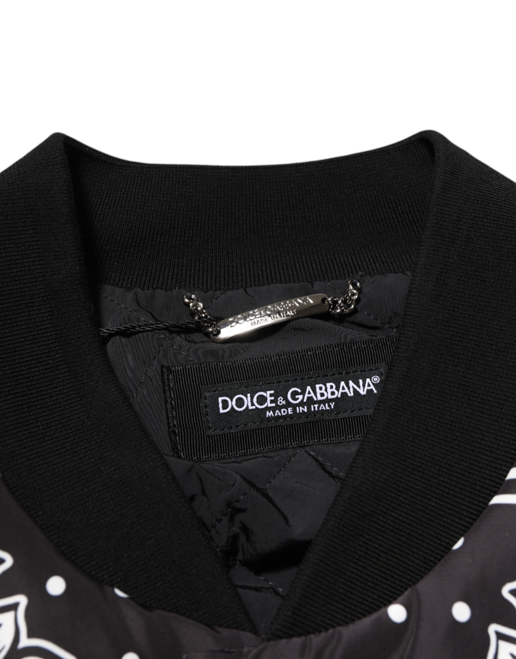 Dolce & Gabbana Black White BandanaPrint Men Bomber Jacket - Image 7