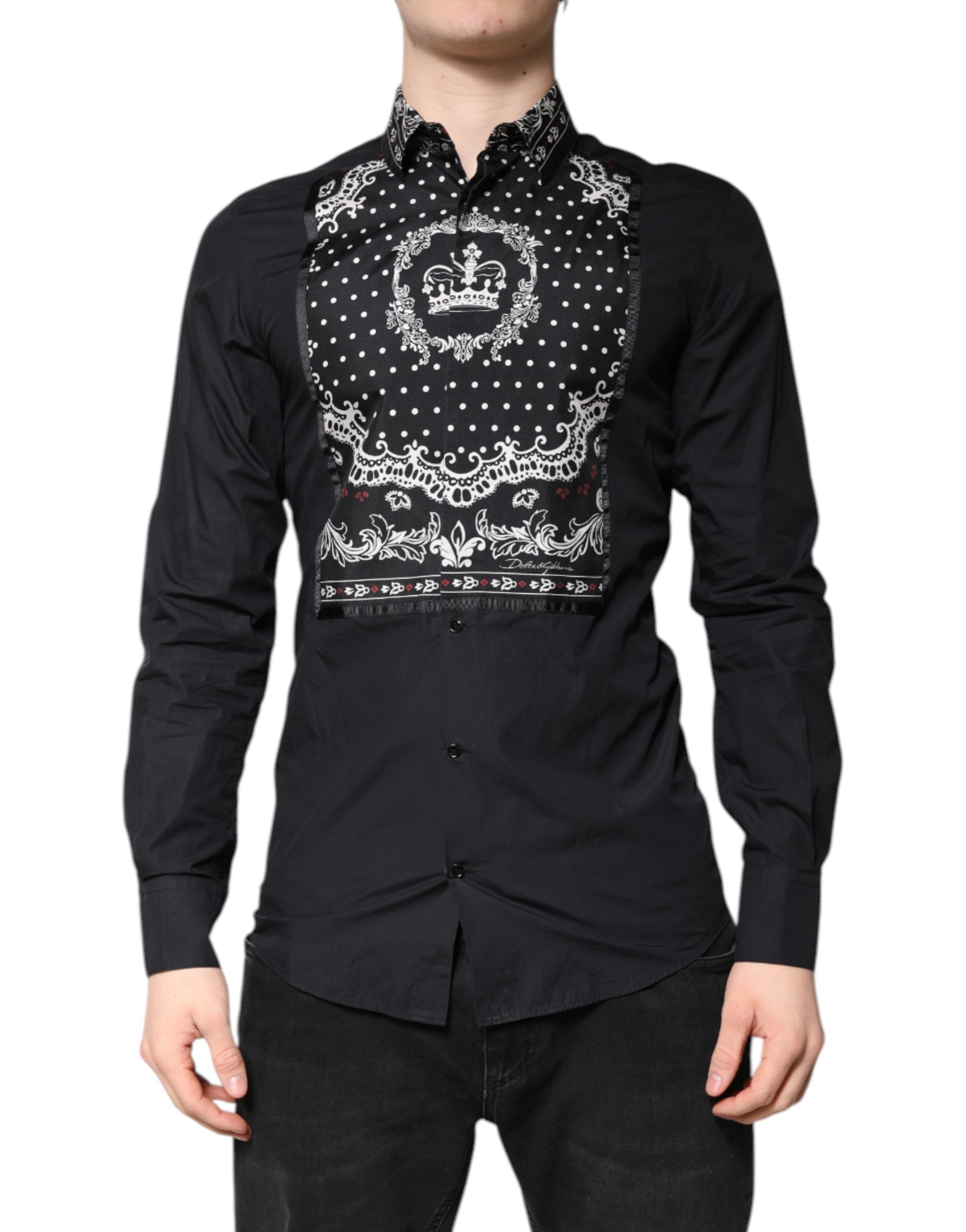 Dolce & Gabbana Black White Bandana GOLD Formal Dress Shirt - Image 2