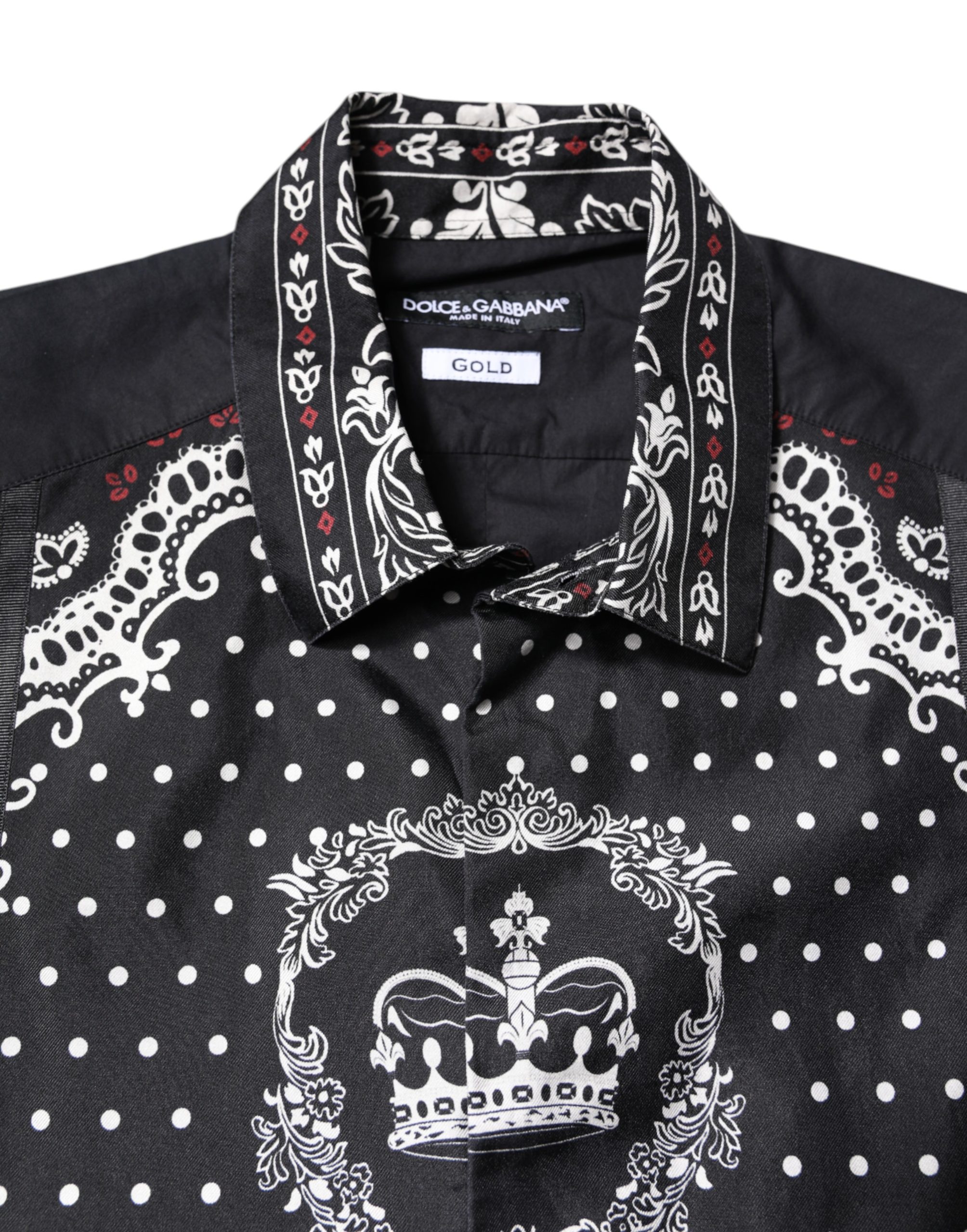 Dolce & Gabbana Black White Bandana GOLD Formal Dress Shirt - Image 5
