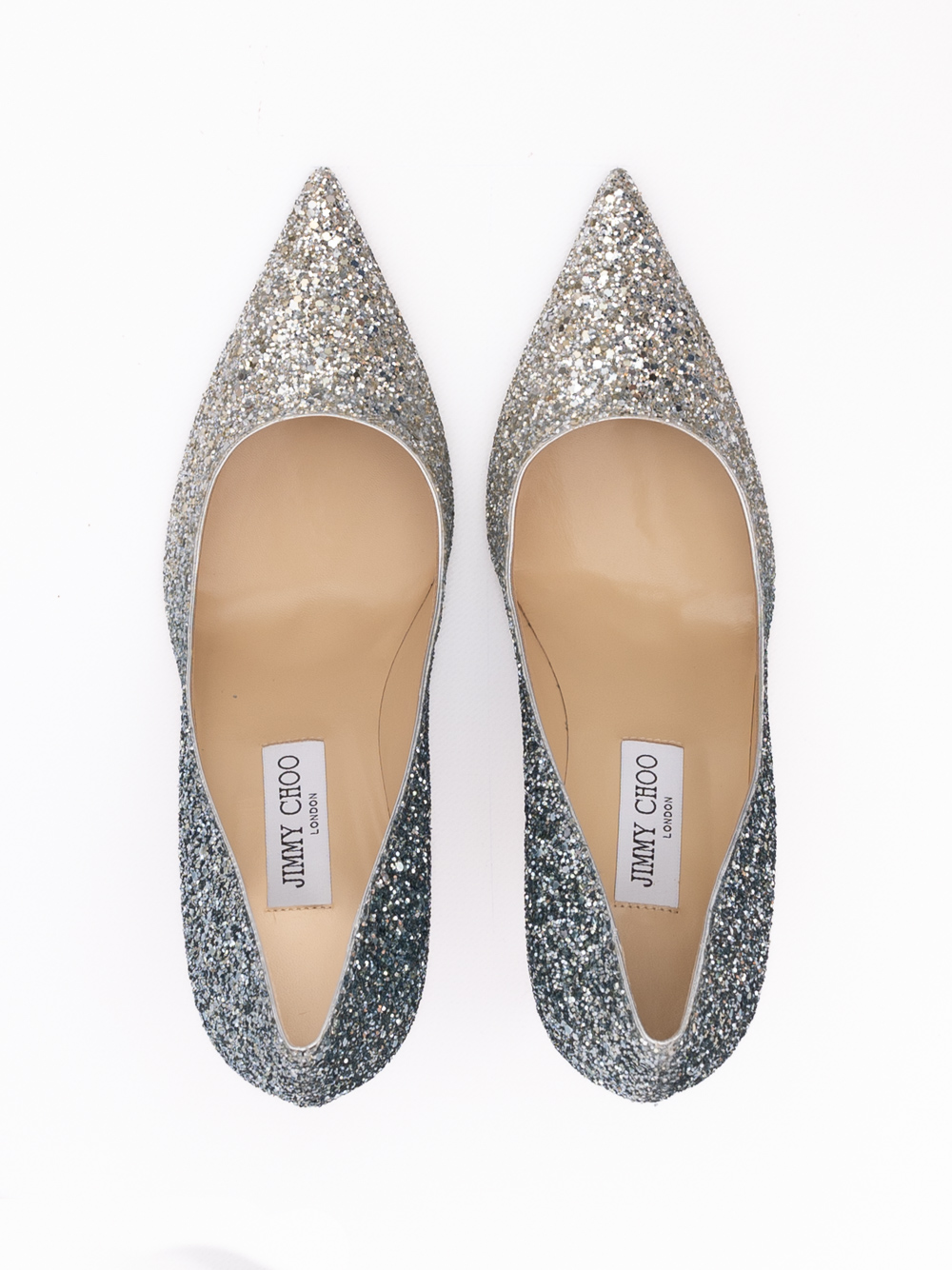 Jimmy Choo Silver Coarse Glitter Fabric Agnes Pumps - Image 3