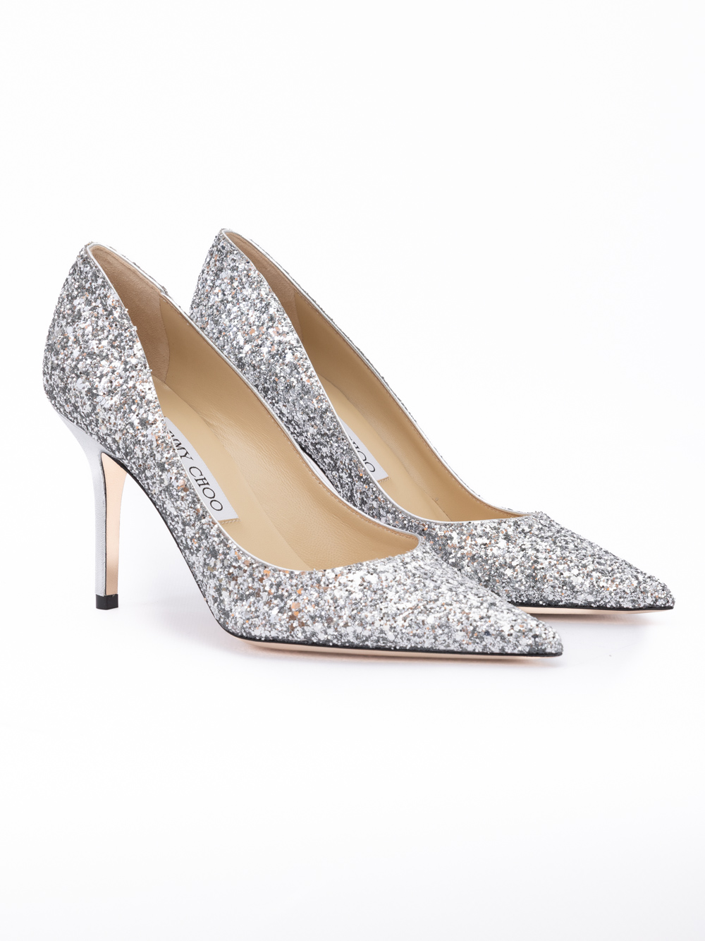 Jimmy Choo Silver Coarse Glitter Fabric Agnes Pumps - Image 2