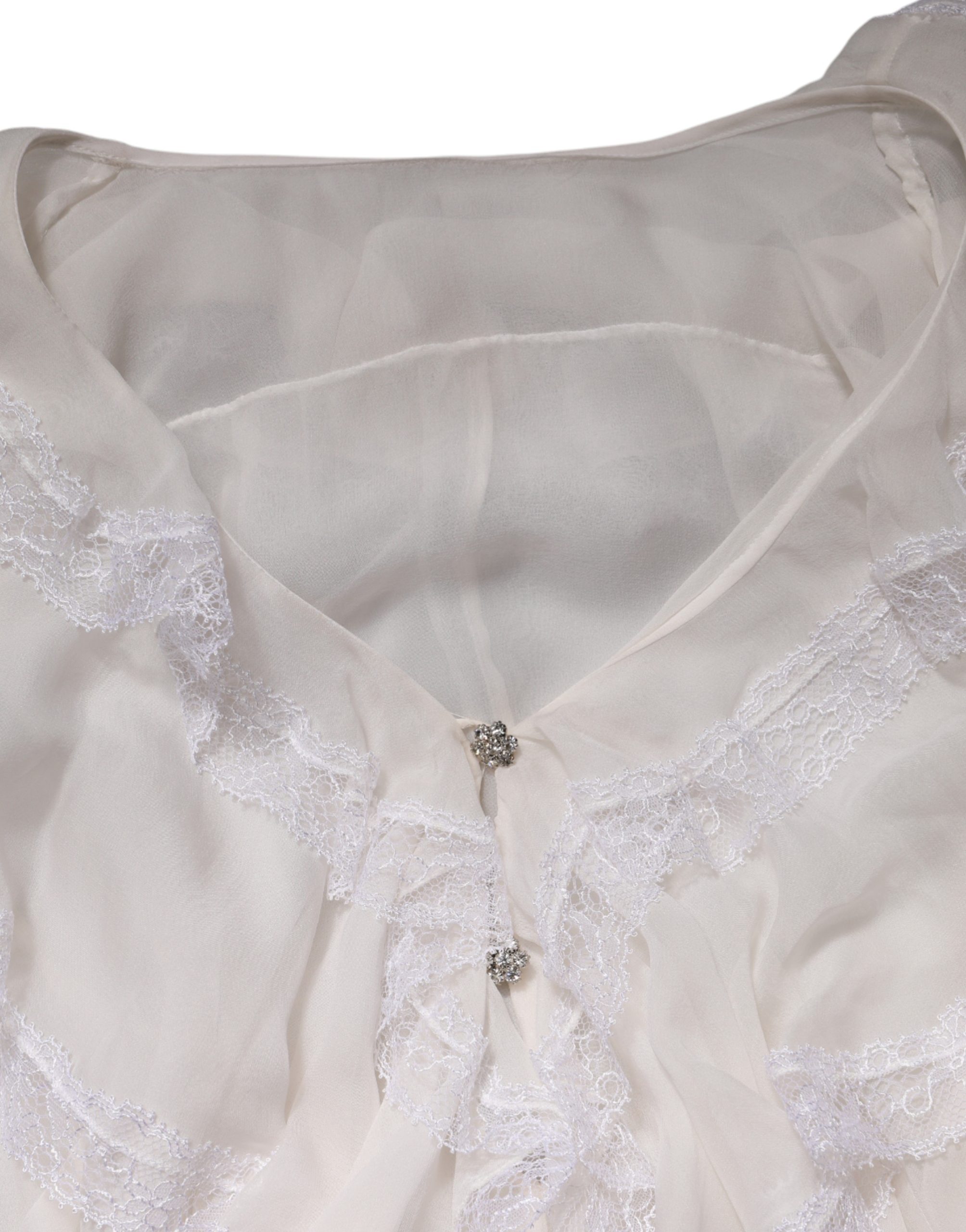 Dolce & Gabbana White LongSleeve Lace Trim Ruffled Blouse Top - Image 7