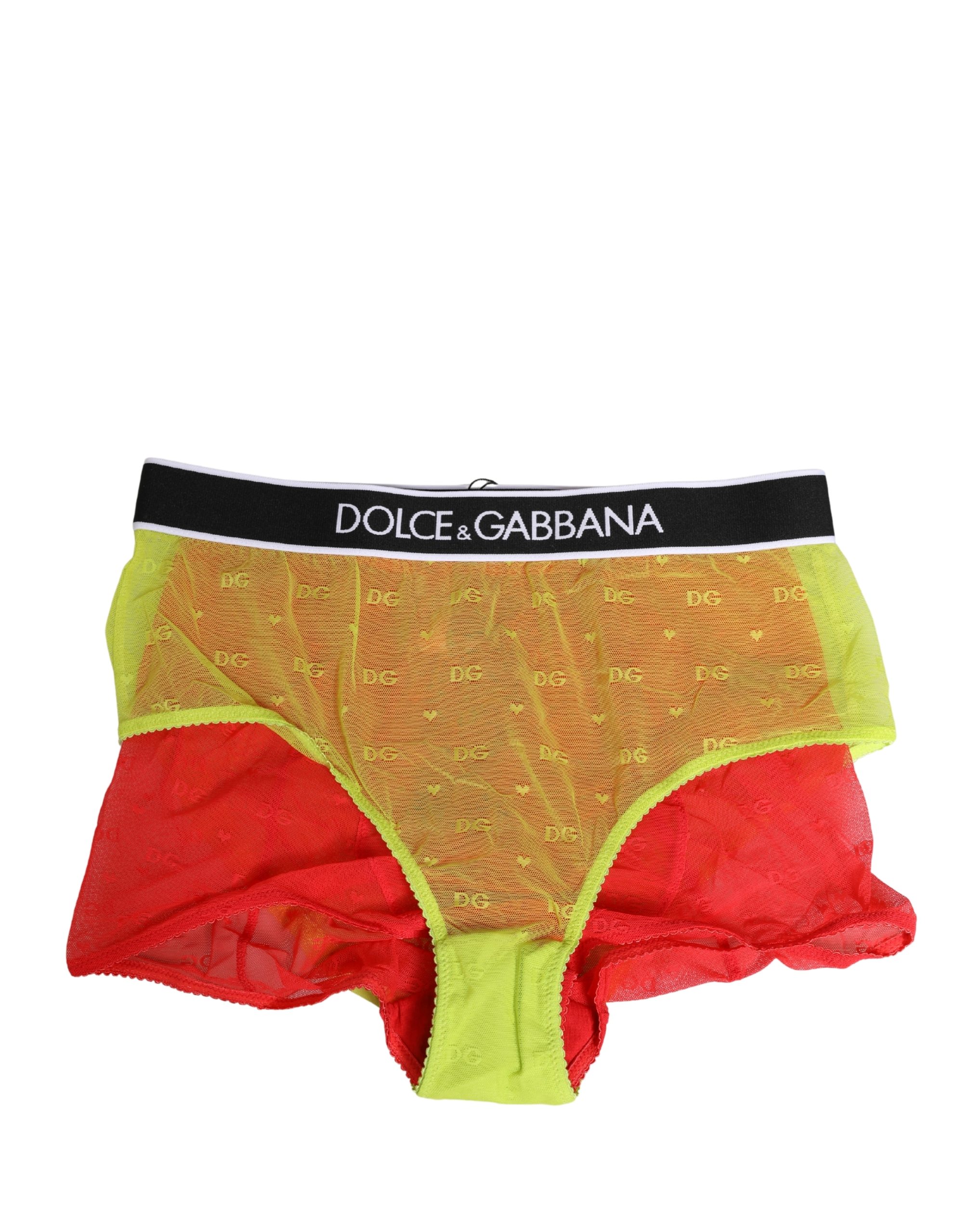 Dolce & Gabbana Red Yellow Tulle Mid Waist Panty Girdle Underwear - Image 2