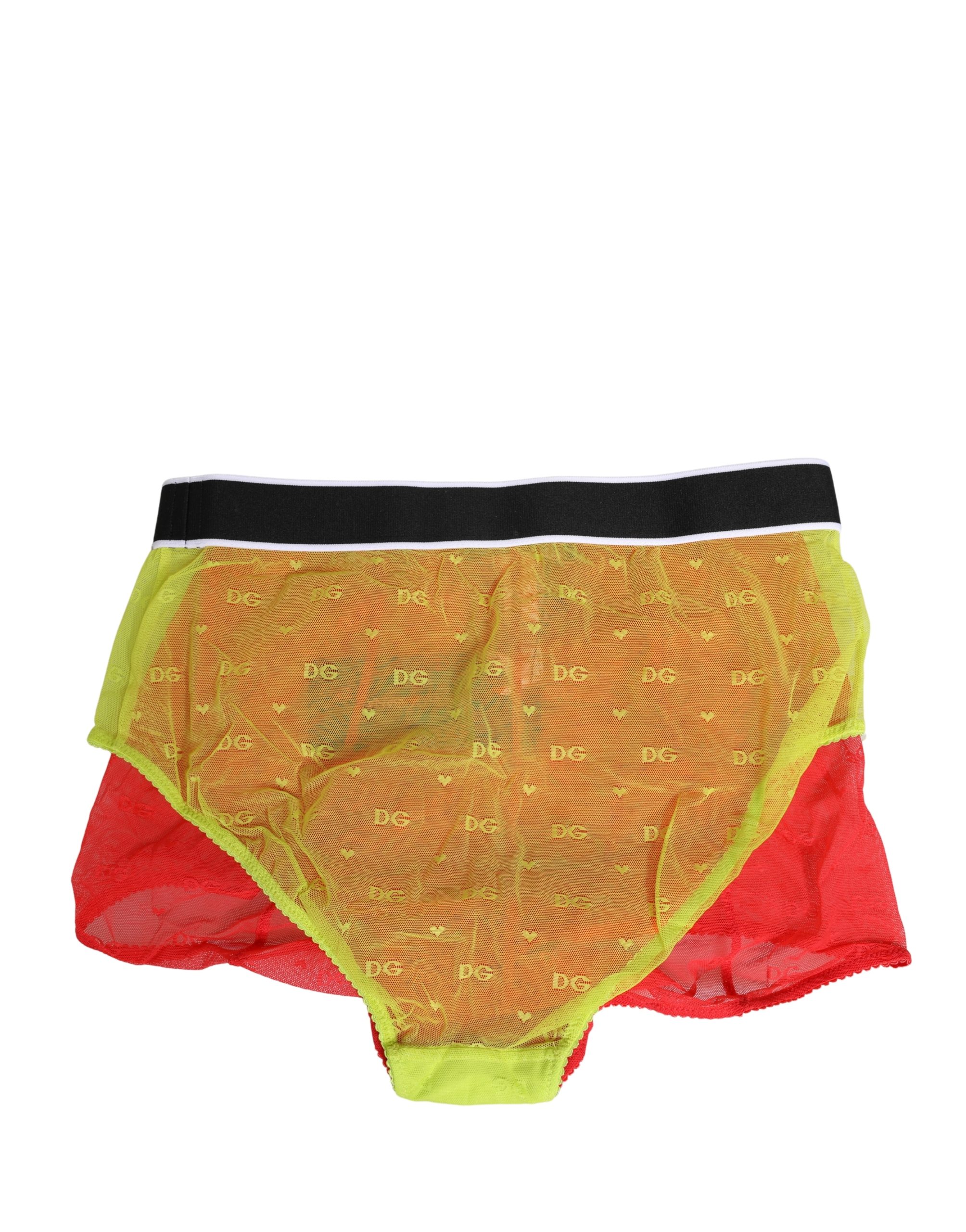 Dolce & Gabbana Red Yellow Tulle Mid Waist Panty Girdle Underwear - Image 4