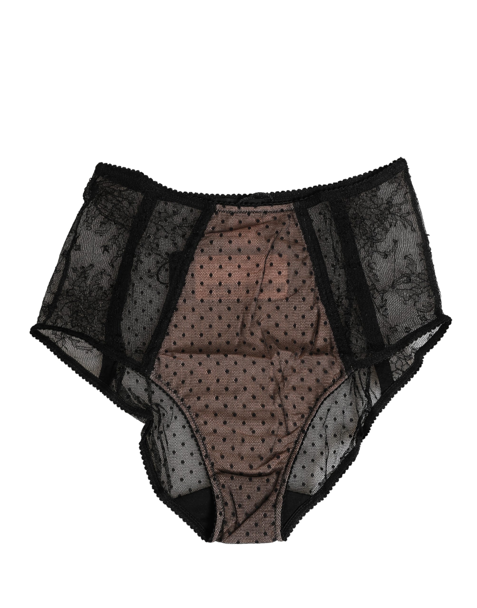 Dolce & Gabbana Black Sheer Polka Dot Lace High Waist Brief Underwear - Image 2