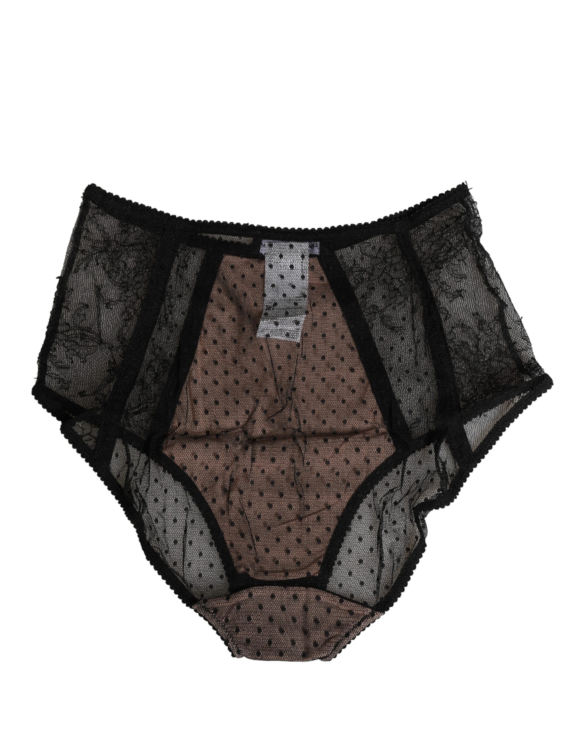 Dolce & Gabbana Black Sheer Polka Dot Lace High Waist Brief Underwear - Image 4