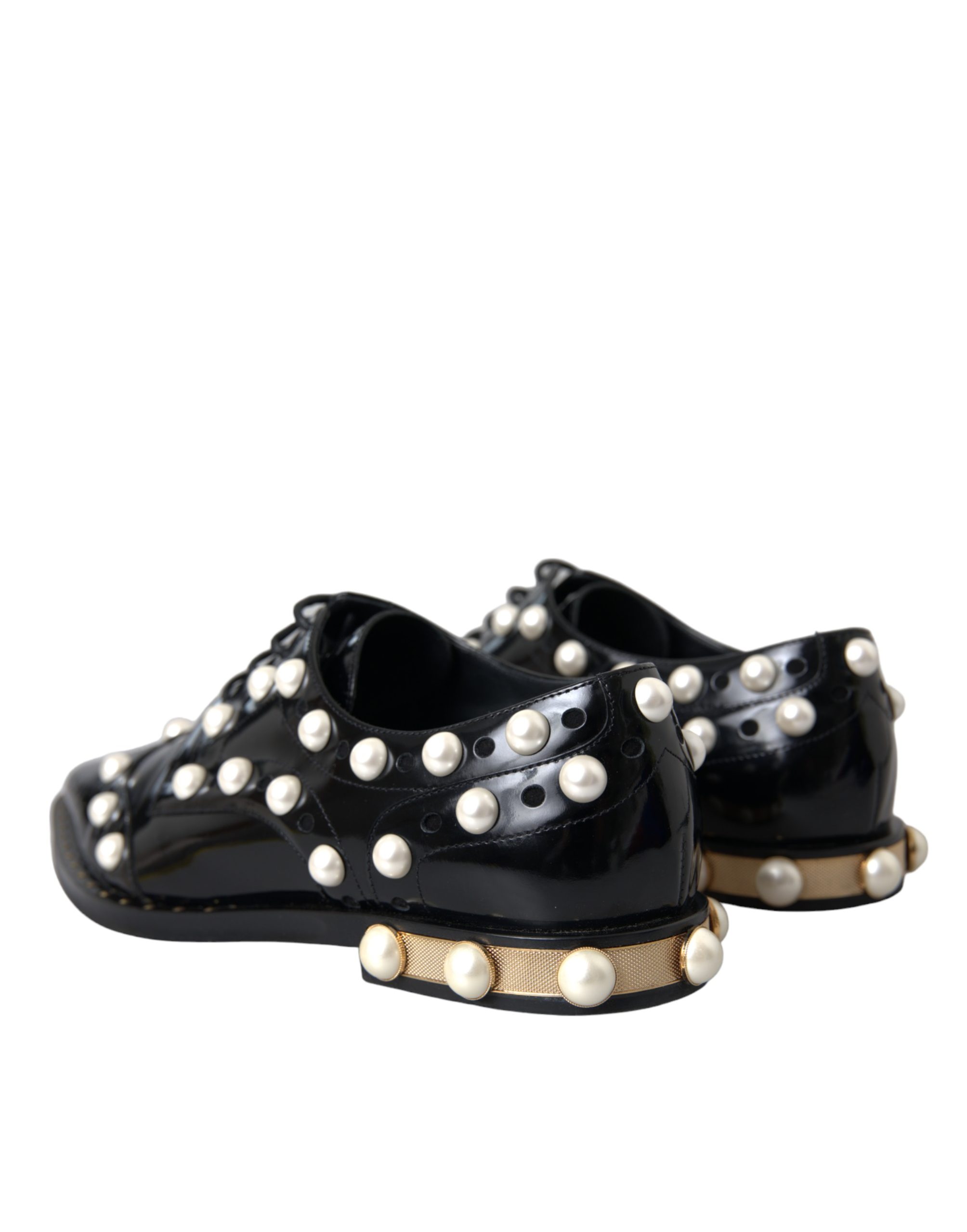 Dolce & Gabbana Black Leather Faux Pearl Dress Brogue Shoes - Image 5