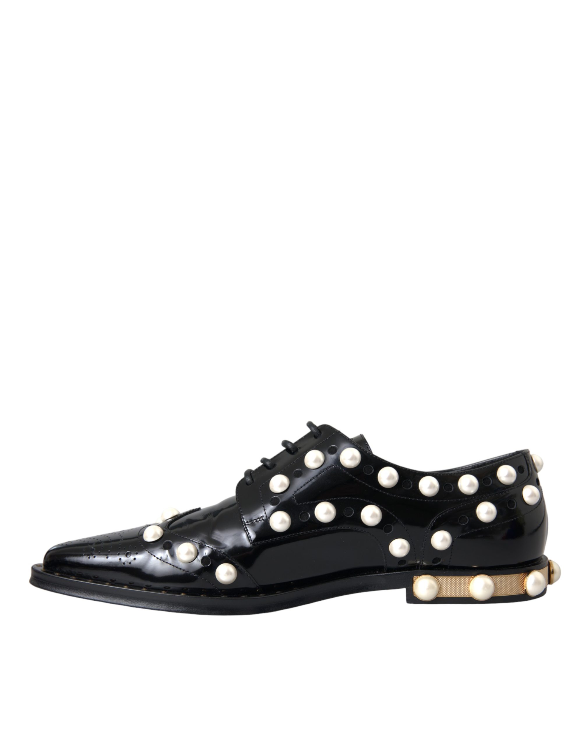 Dolce & Gabbana Black Leather Faux Pearl Dress Brogue Shoes - Image 6