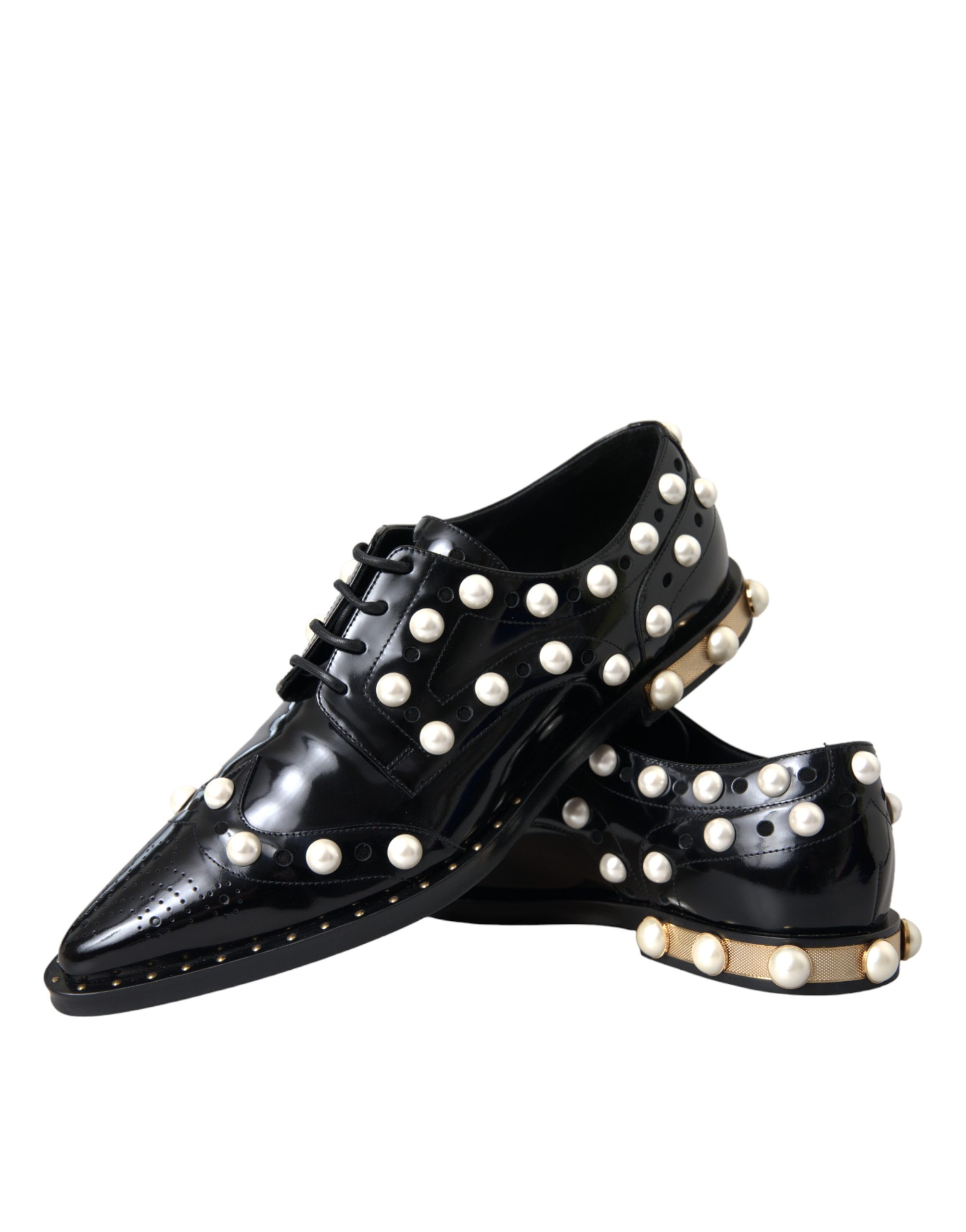 Dolce & Gabbana Black Leather Faux Pearl Dress Brogue Shoes - Image 7