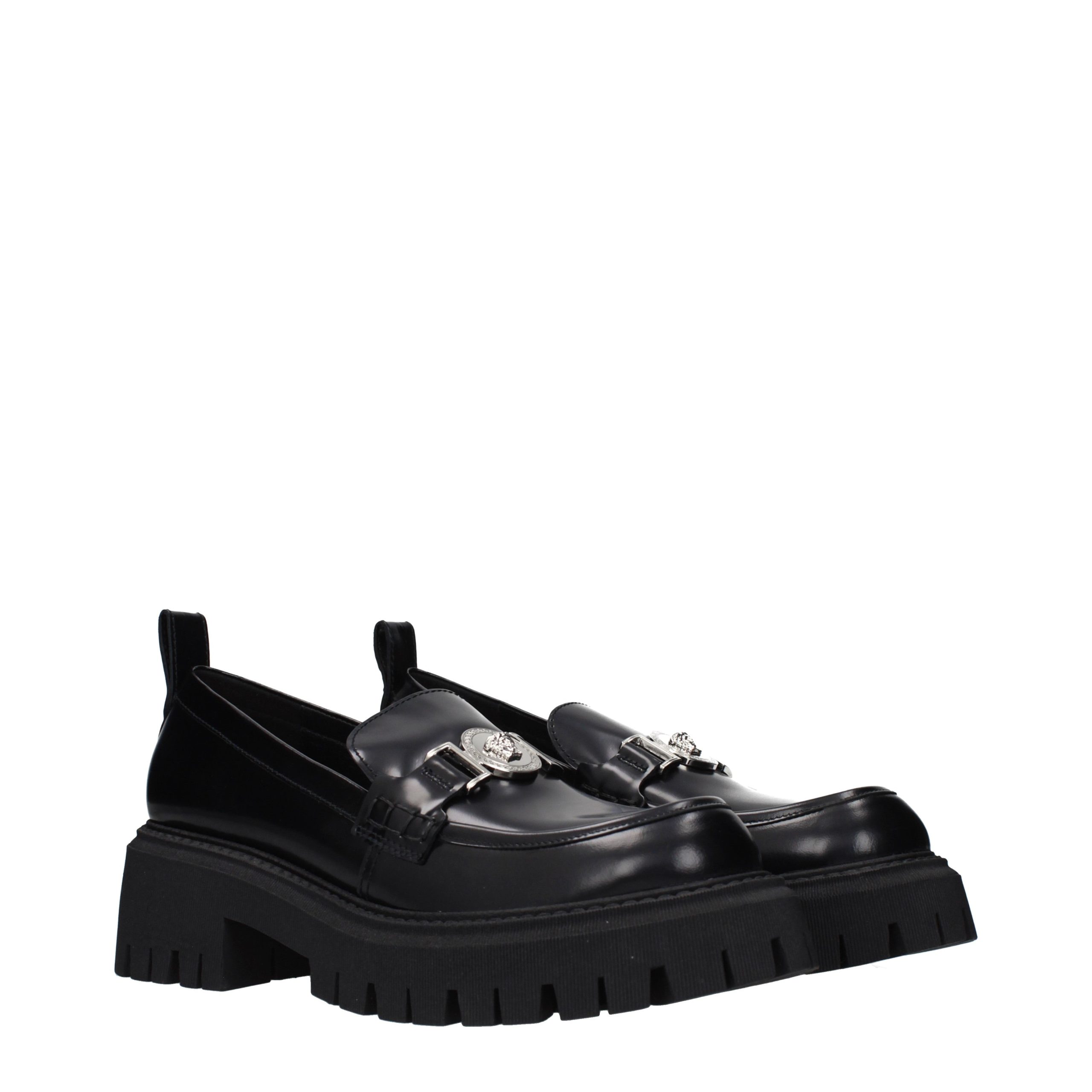 Versace Black Leather Platform Loafers - Image 2