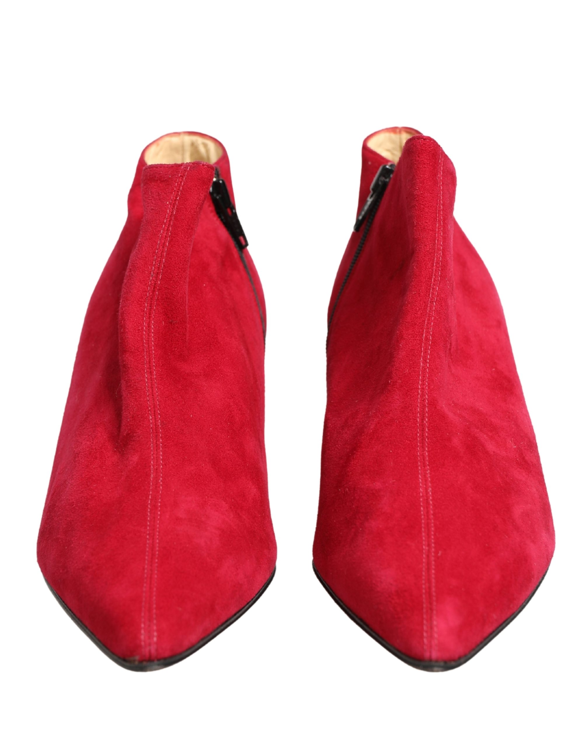 Dolce & Gabbana Red Suede Ankle Boots Shoes - Image 3