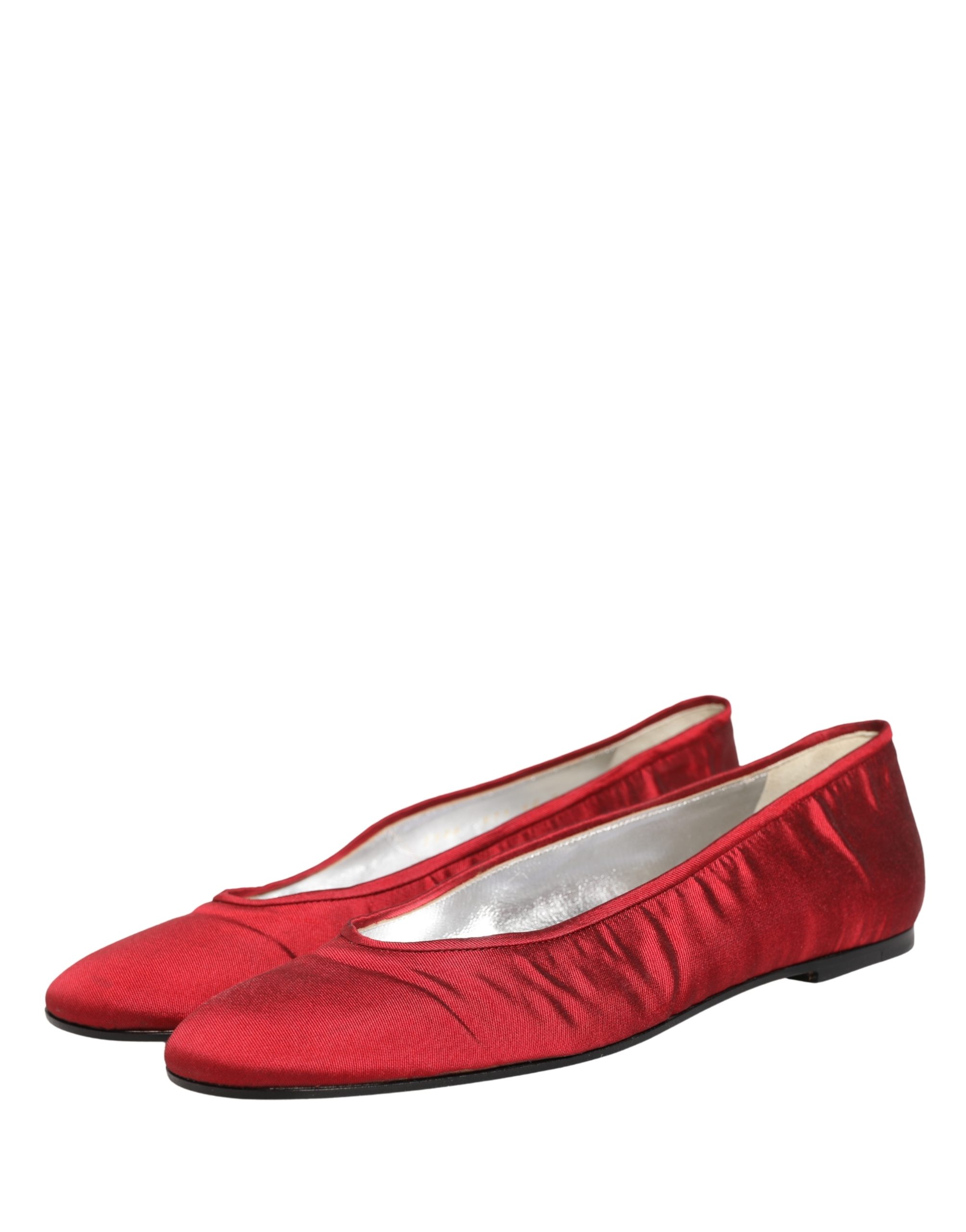 Dolce & Gabbana Red Satin Fabric Ballet Slip On Flats Shoes - Image 4