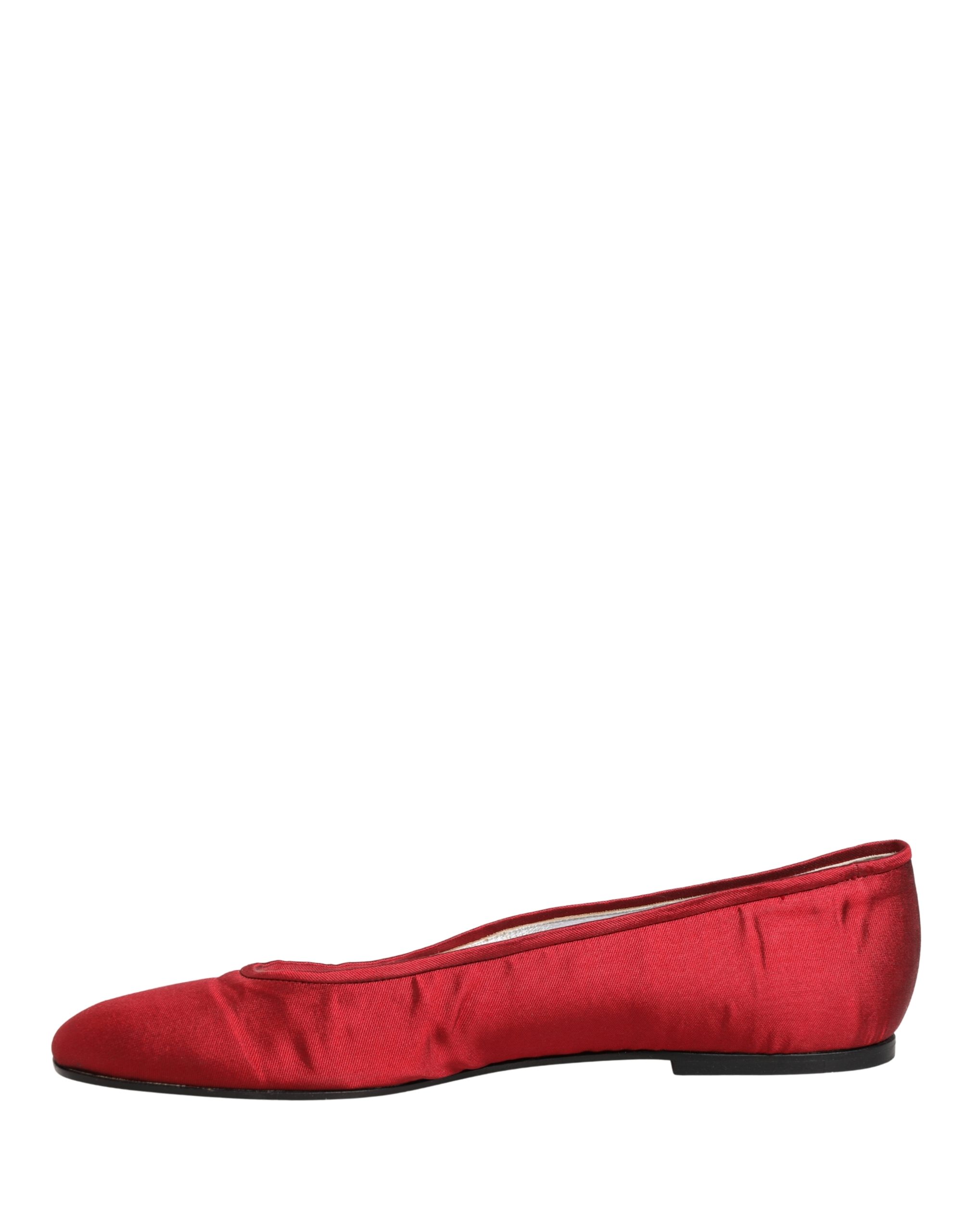 Dolce & Gabbana Red Satin Fabric Ballet Slip On Flats Shoes - Image 6