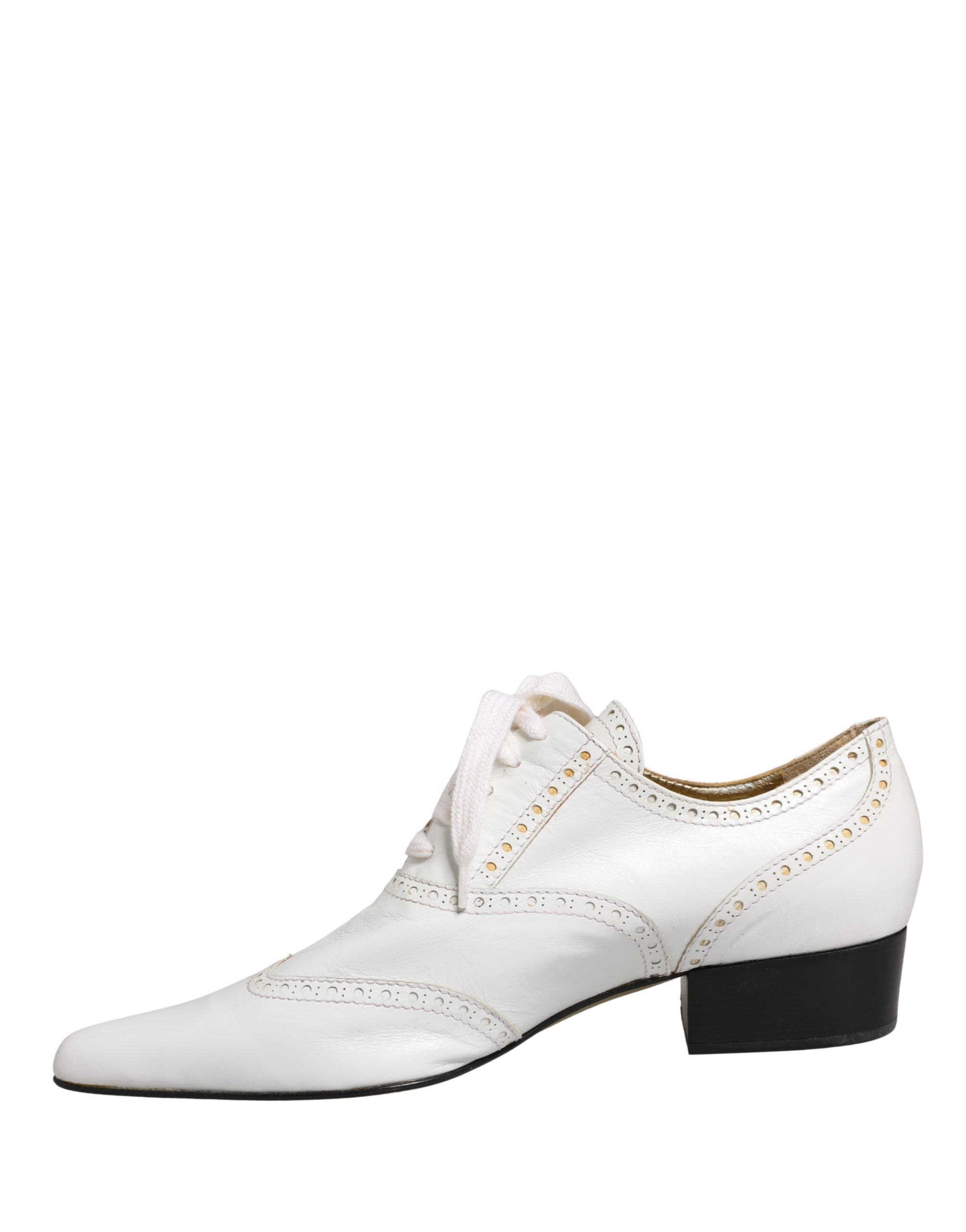 Dolce & Gabbana White Leather Brogue Oxford Lace Up Shoes - Image 3