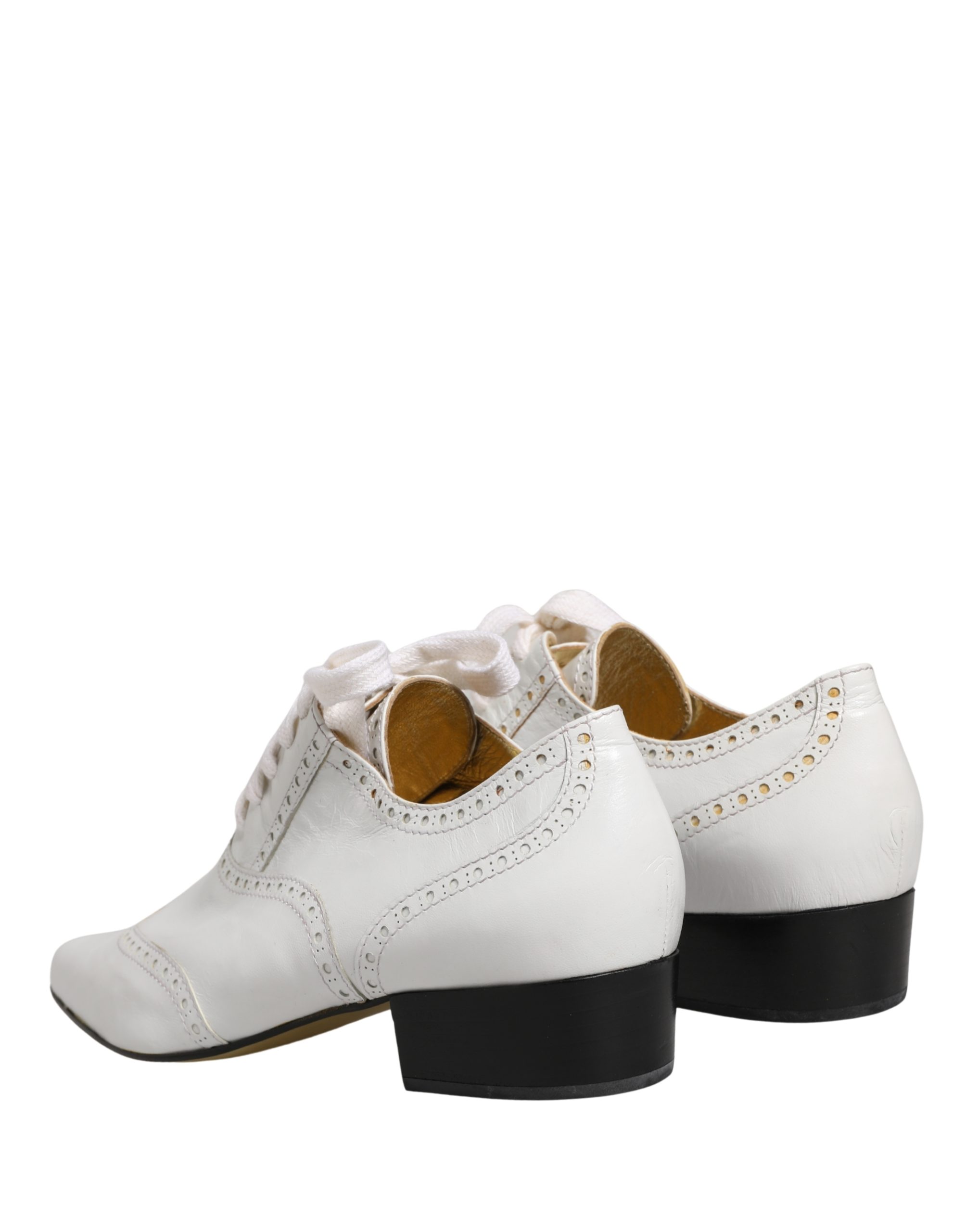 Dolce & Gabbana White Leather Brogue Oxford Lace Up Shoes - Image 4