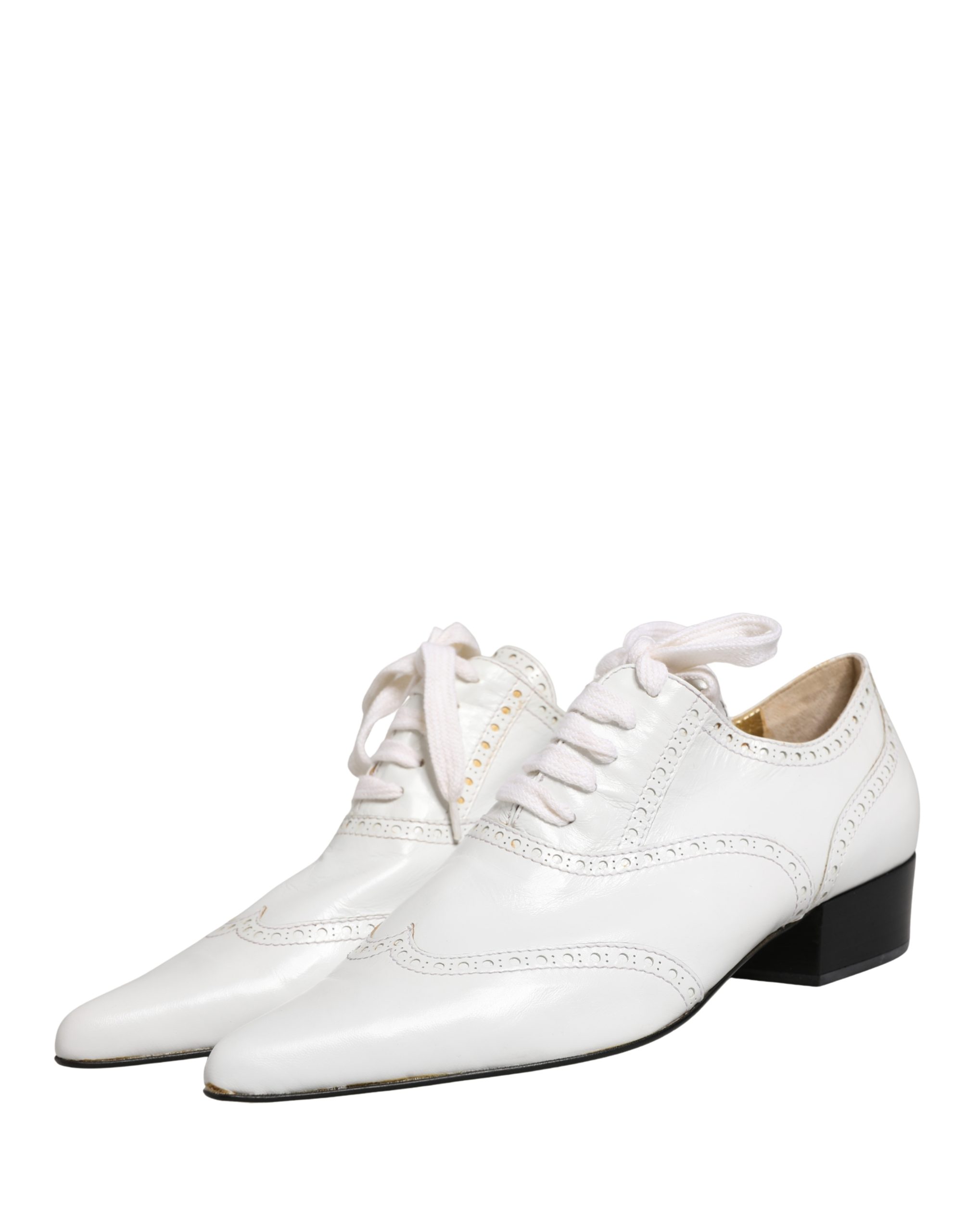 Dolce & Gabbana White Leather Brogue Oxford Lace Up Shoes - Image 5