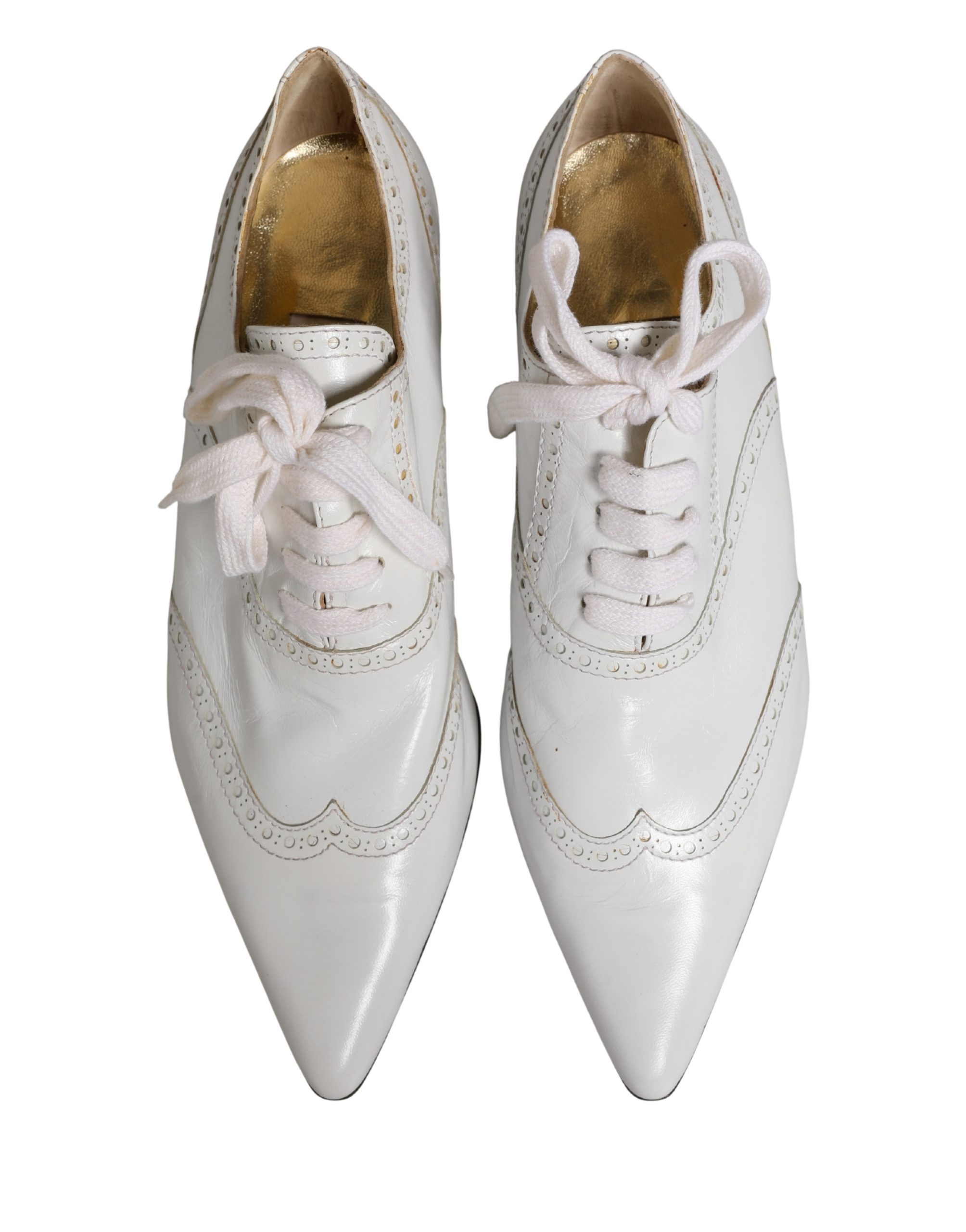 Dolce & Gabbana White Leather Brogue Oxford Lace Up Shoes - Image 6