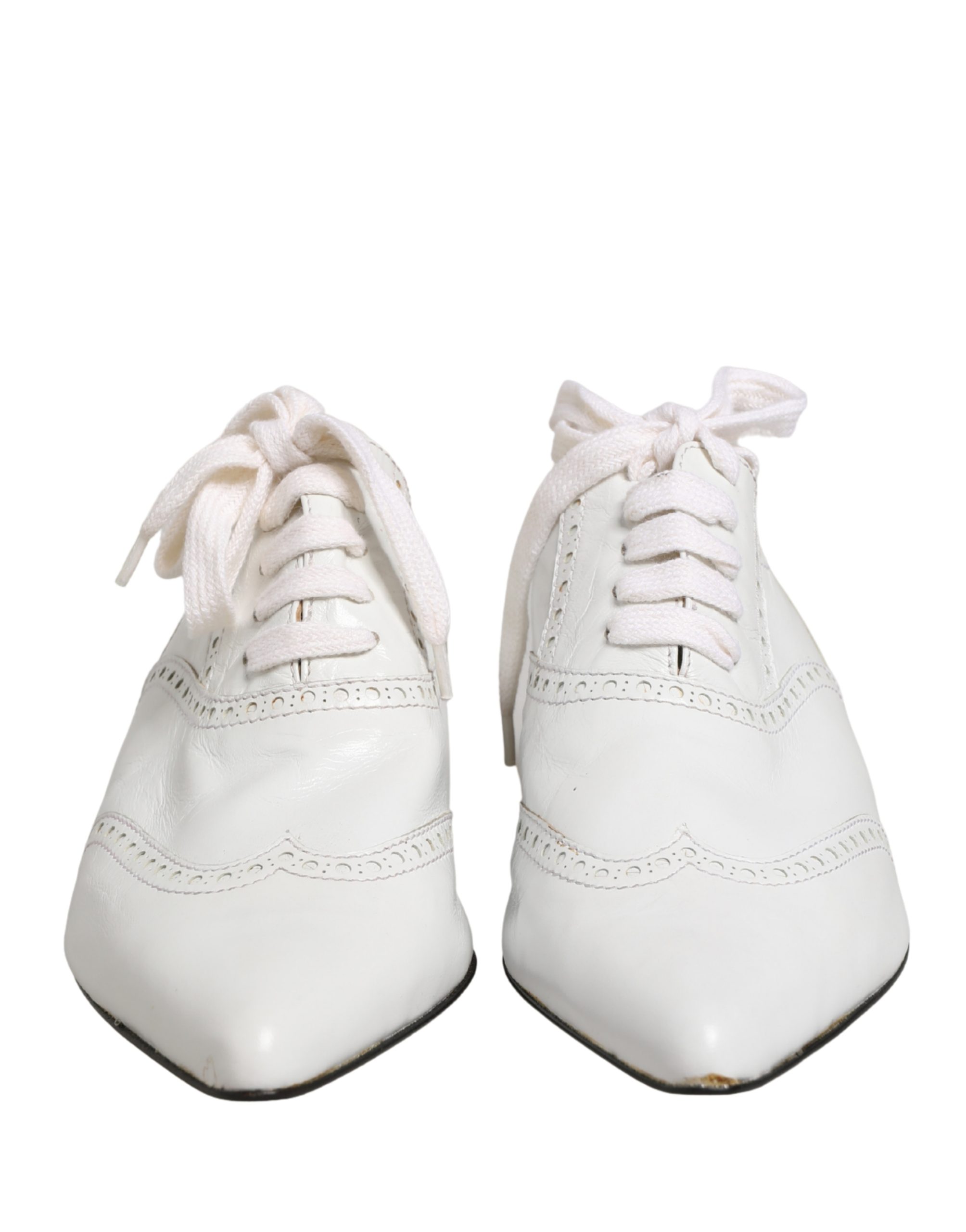 Dolce & Gabbana White Leather Brogue Oxford Lace Up Shoes - Image 7
