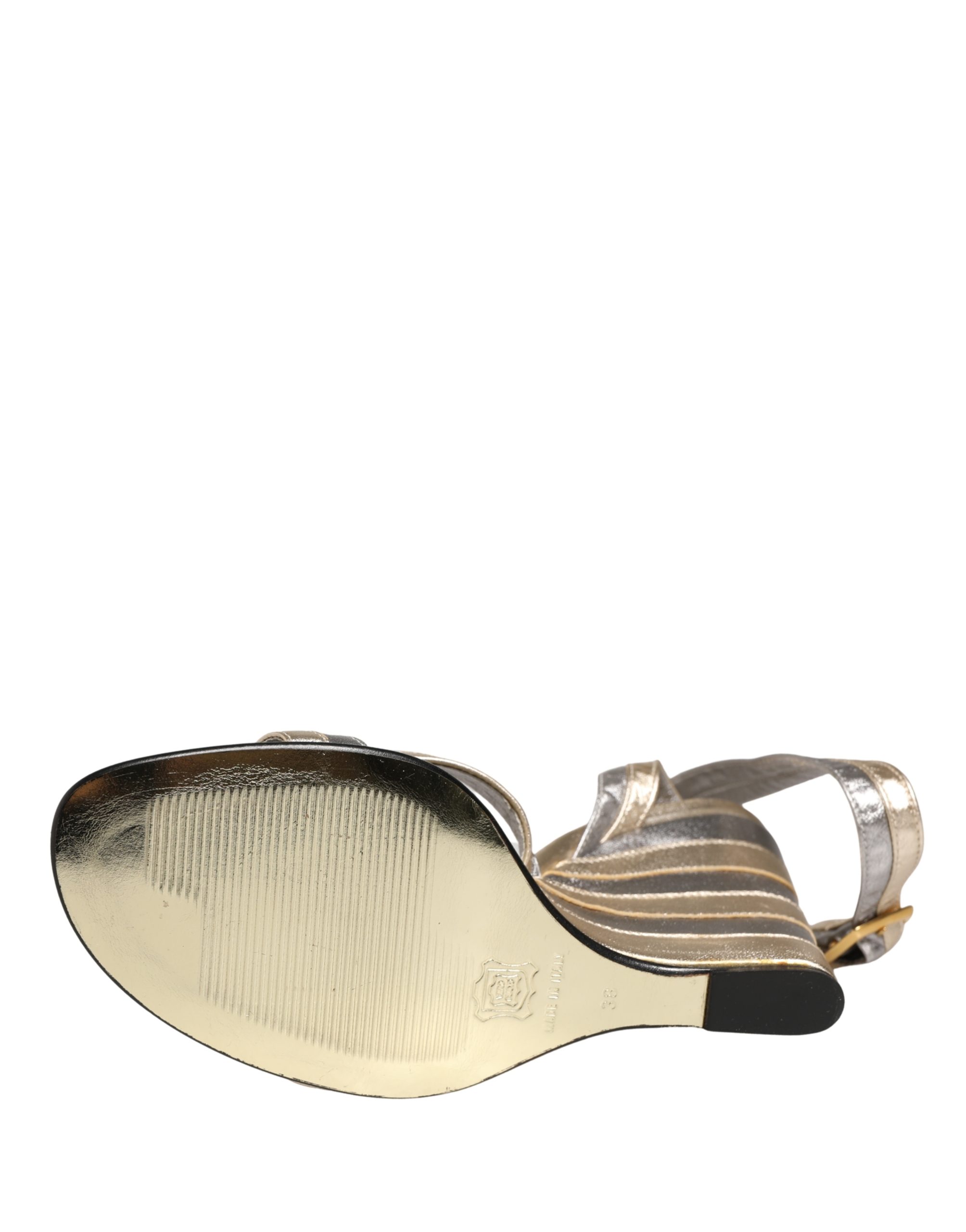 Dolce & Gabbana Gold Silver Leather Wedge Heels Sandals Shoes - Image 3