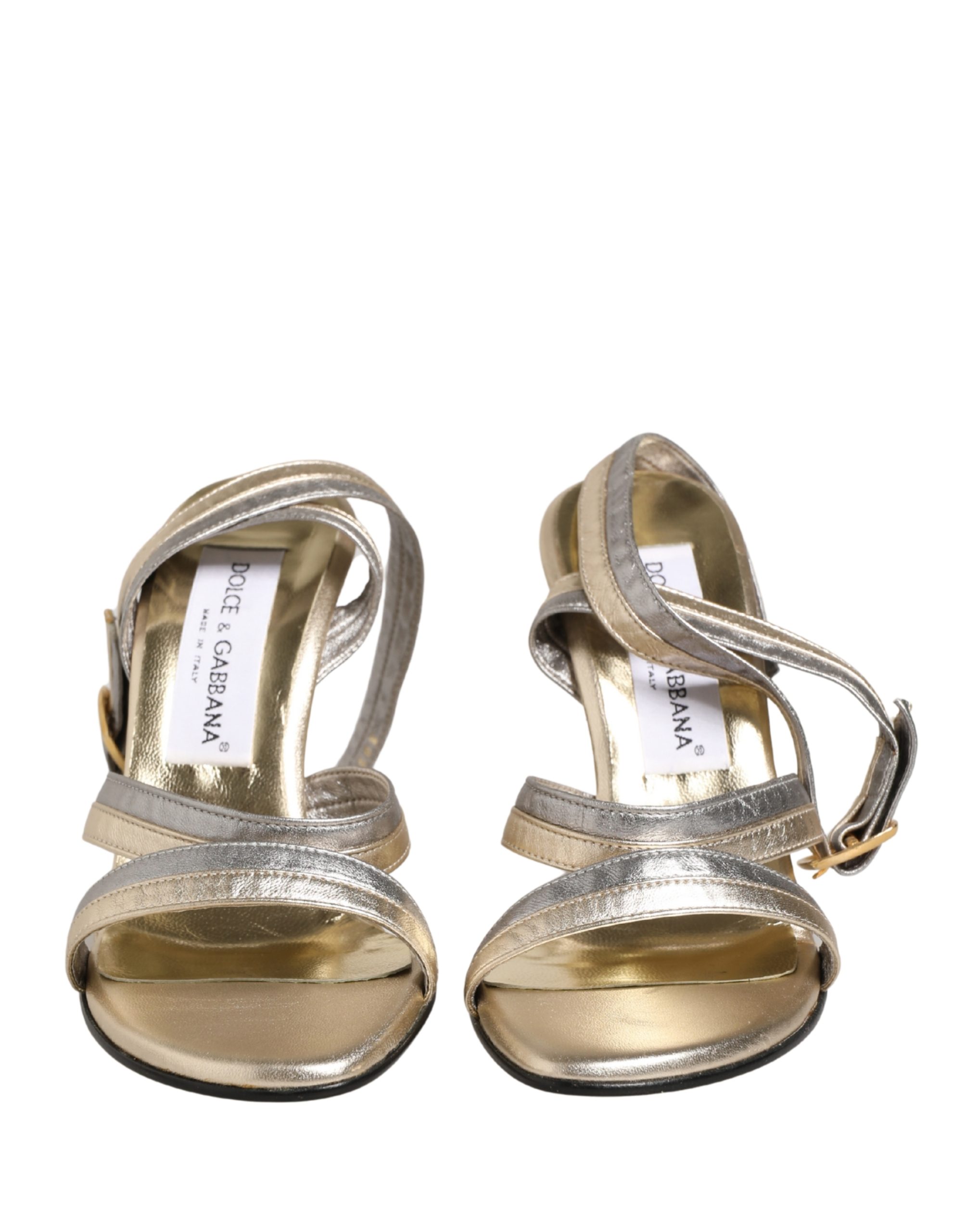 Dolce & Gabbana Gold Silver Leather Wedge Heels Sandals Shoes - Image 8
