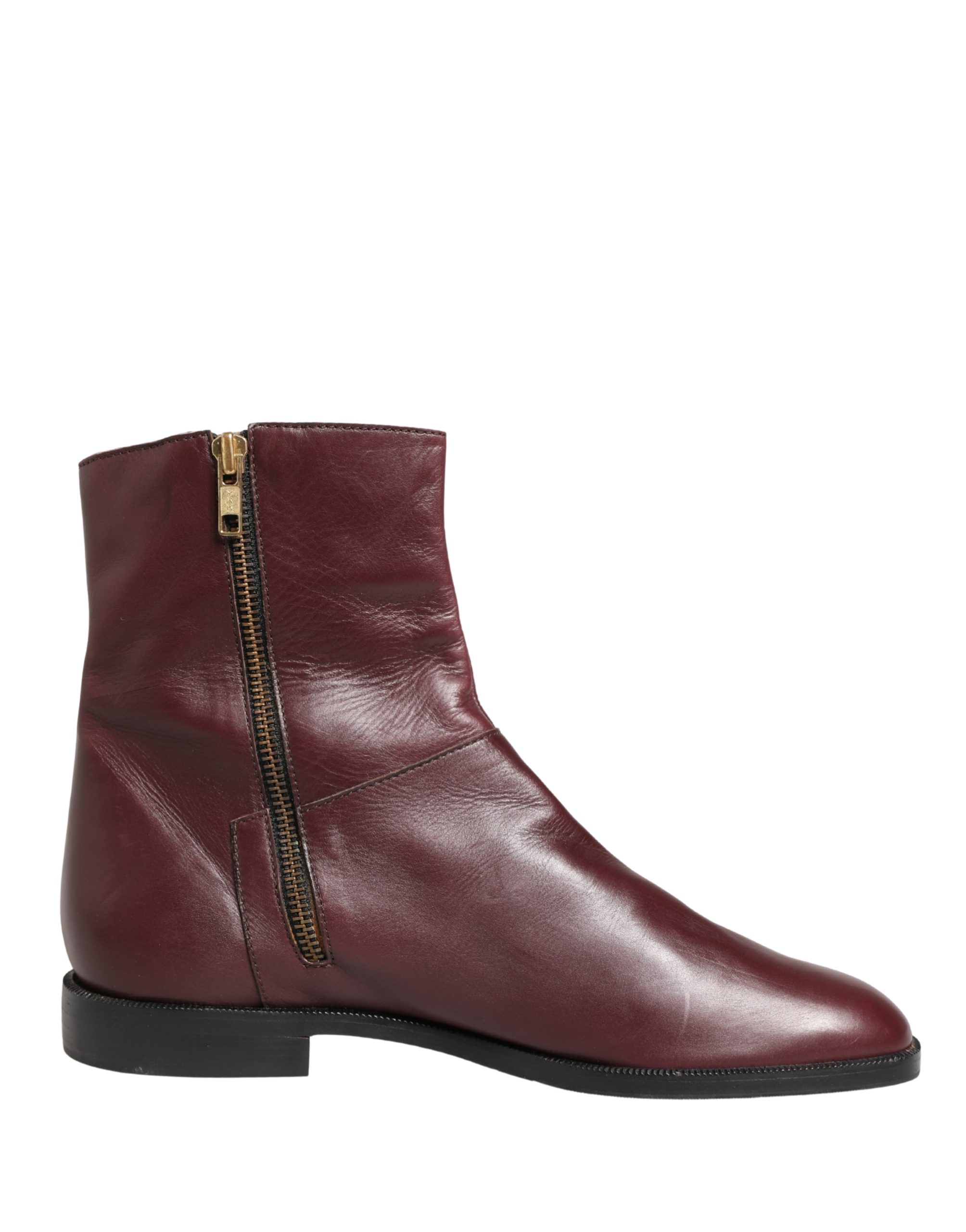 Dolce & Gabbana Maroon Leather Flats Biker Ankle Boots Shoes - Image 4