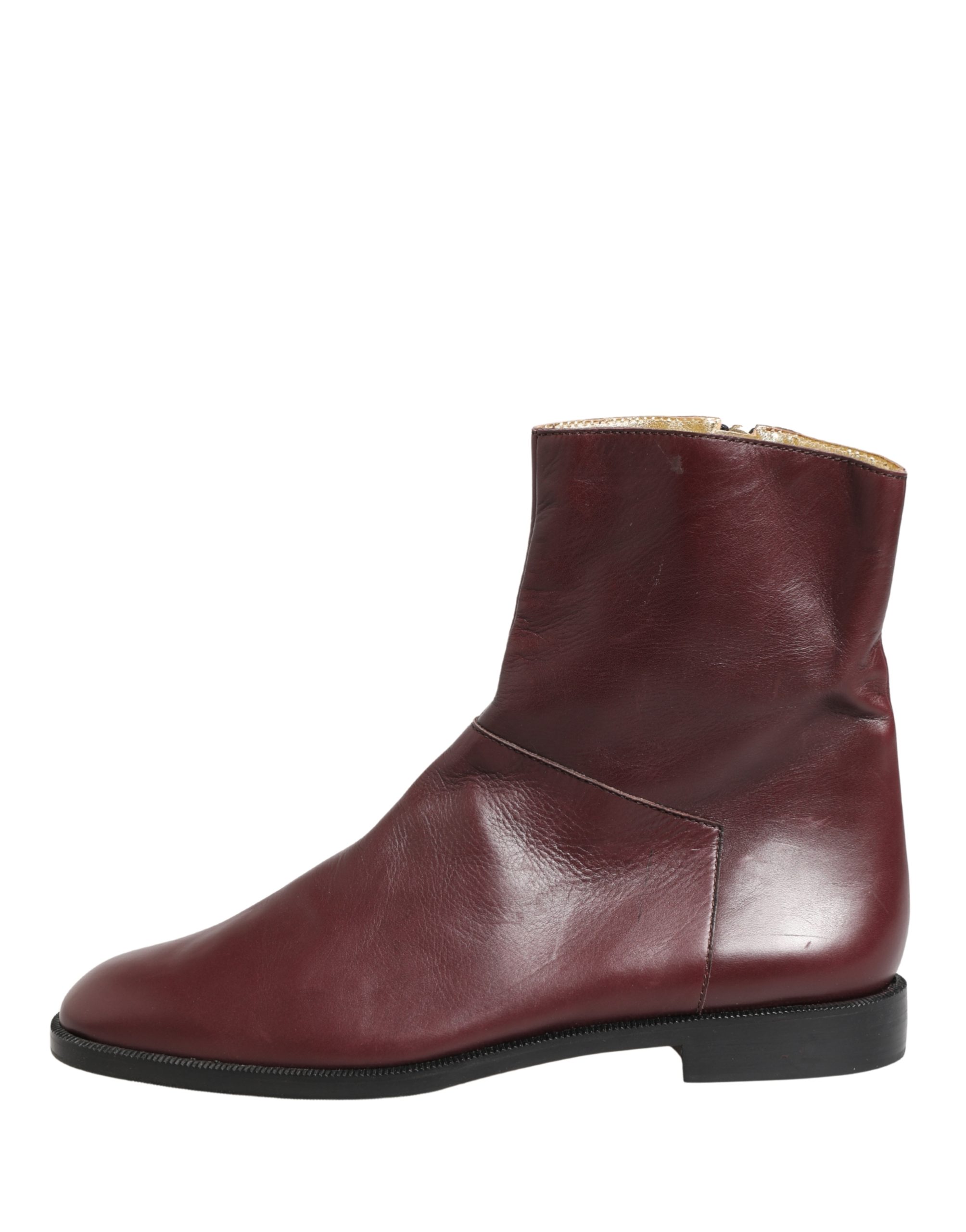 Dolce & Gabbana Maroon Leather Flats Biker Ankle Boots Shoes - Image 2