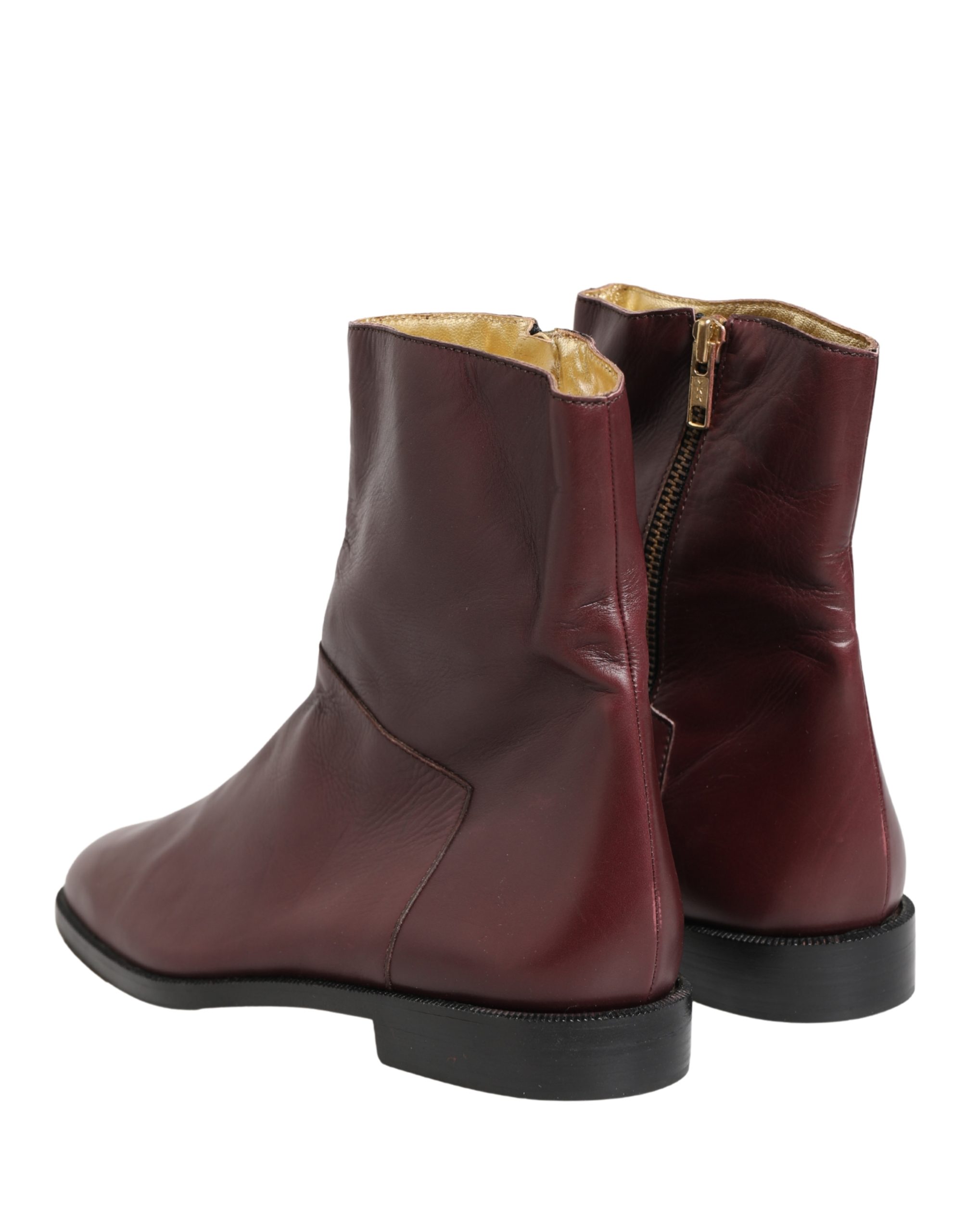 Dolce & Gabbana Maroon Leather Flats Biker Ankle Boots Shoes - Image 5