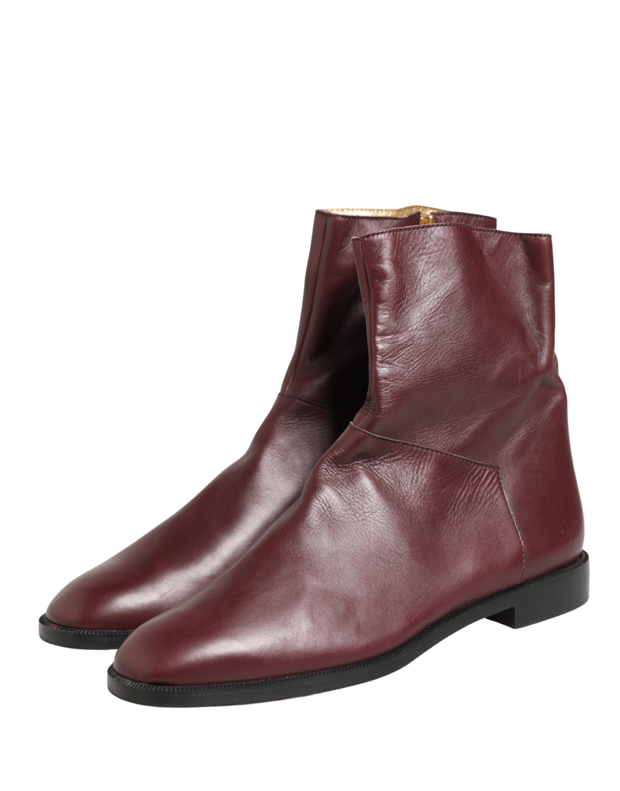 Dolce & Gabbana Maroon Leather Flats Biker Ankle Boots Shoes - Image 6