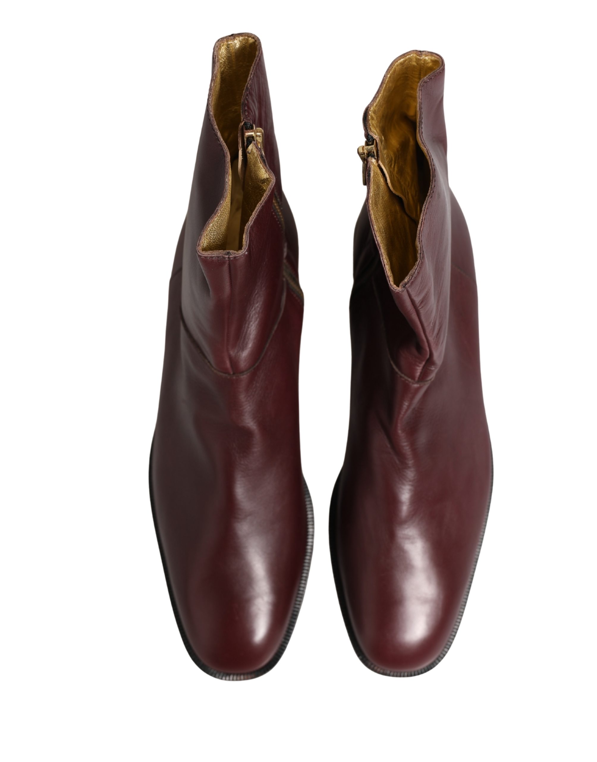 Dolce & Gabbana Maroon Leather Flats Biker Ankle Boots Shoes - Image 7