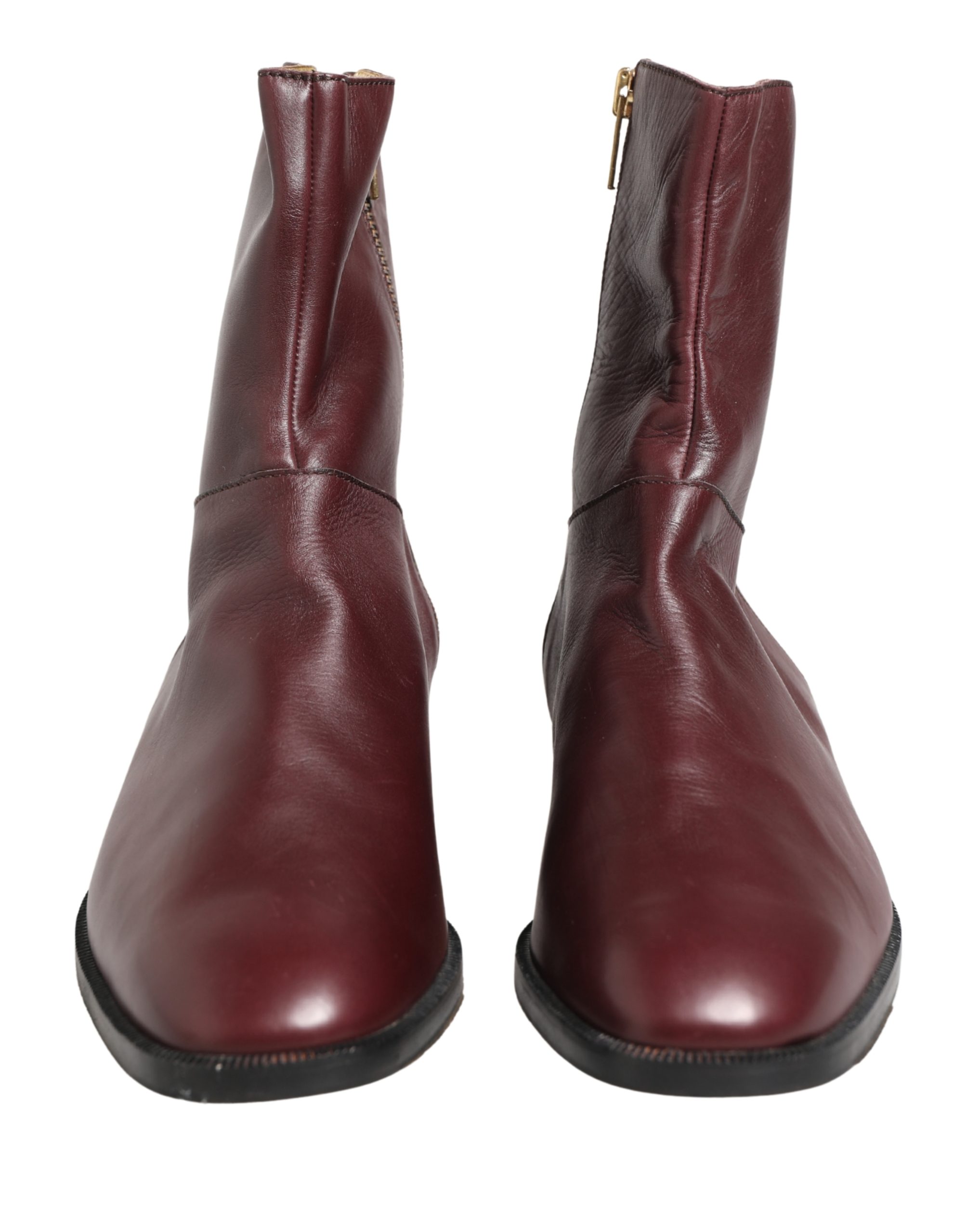 Dolce & Gabbana Maroon Leather Flats Biker Ankle Boots Shoes - Image 8