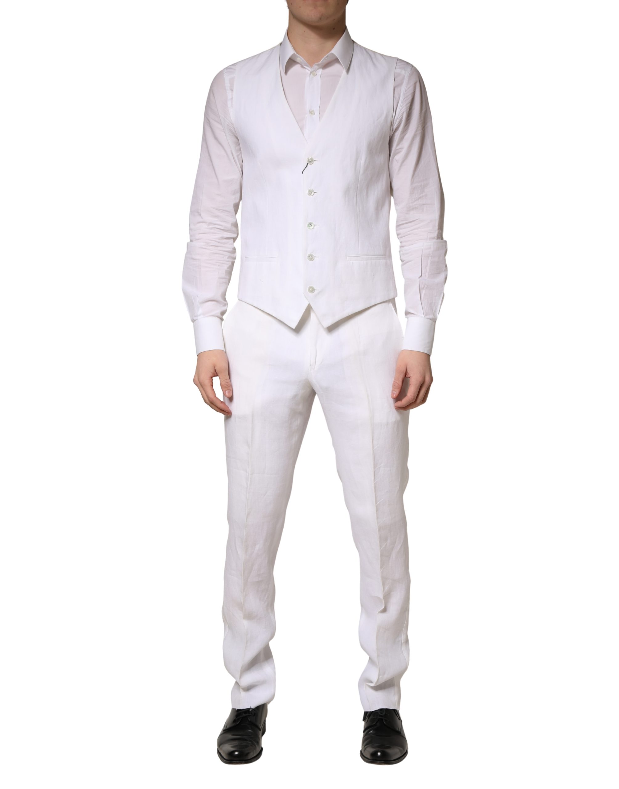 Dolce & Gabbana White SARTORIA Linen 2 Piece Men Formal Suit - Image 2
